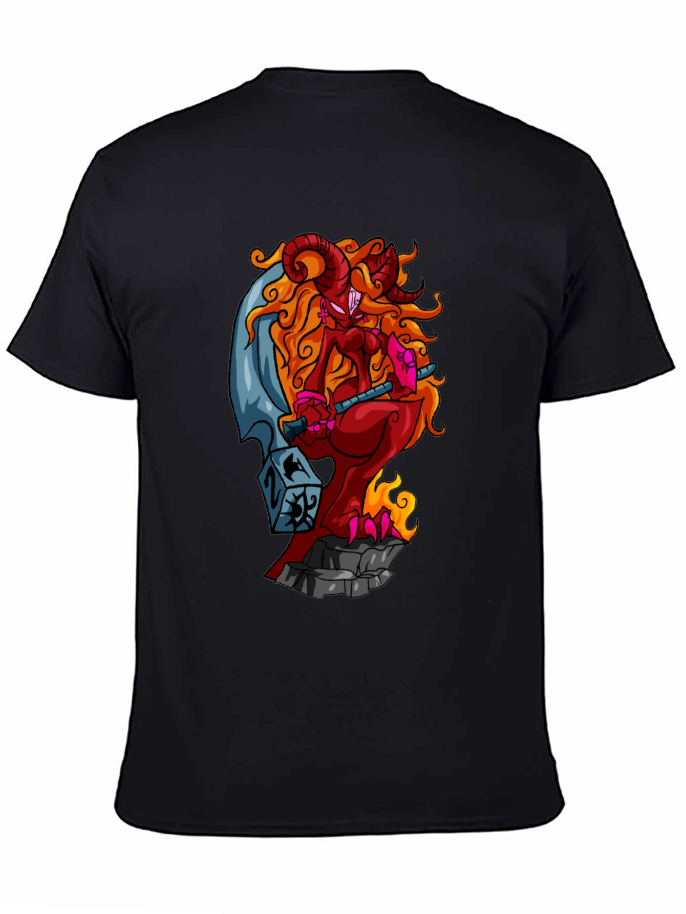 Fiery Demon Girl Graphic Tee - Black