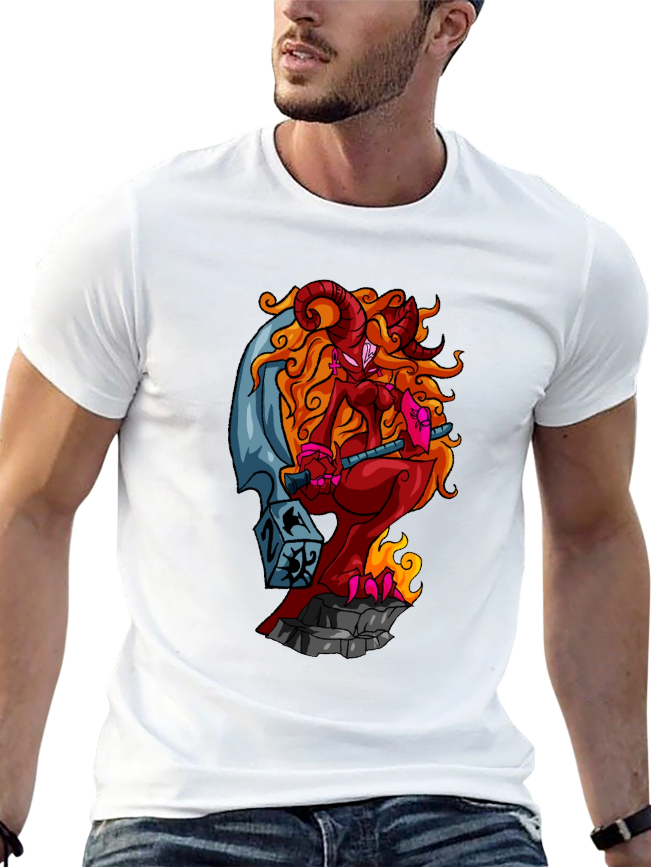 Fiery Demon Girl Graphic Tee - Black