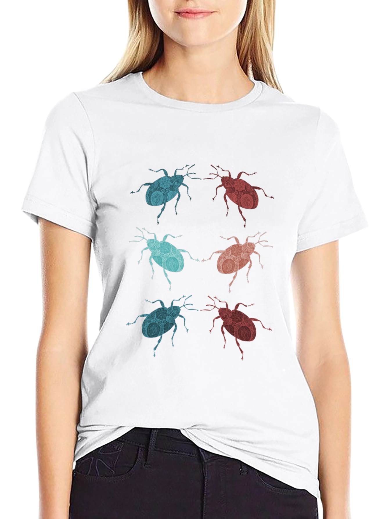 Graphic Beetle Print Black T-Shirt