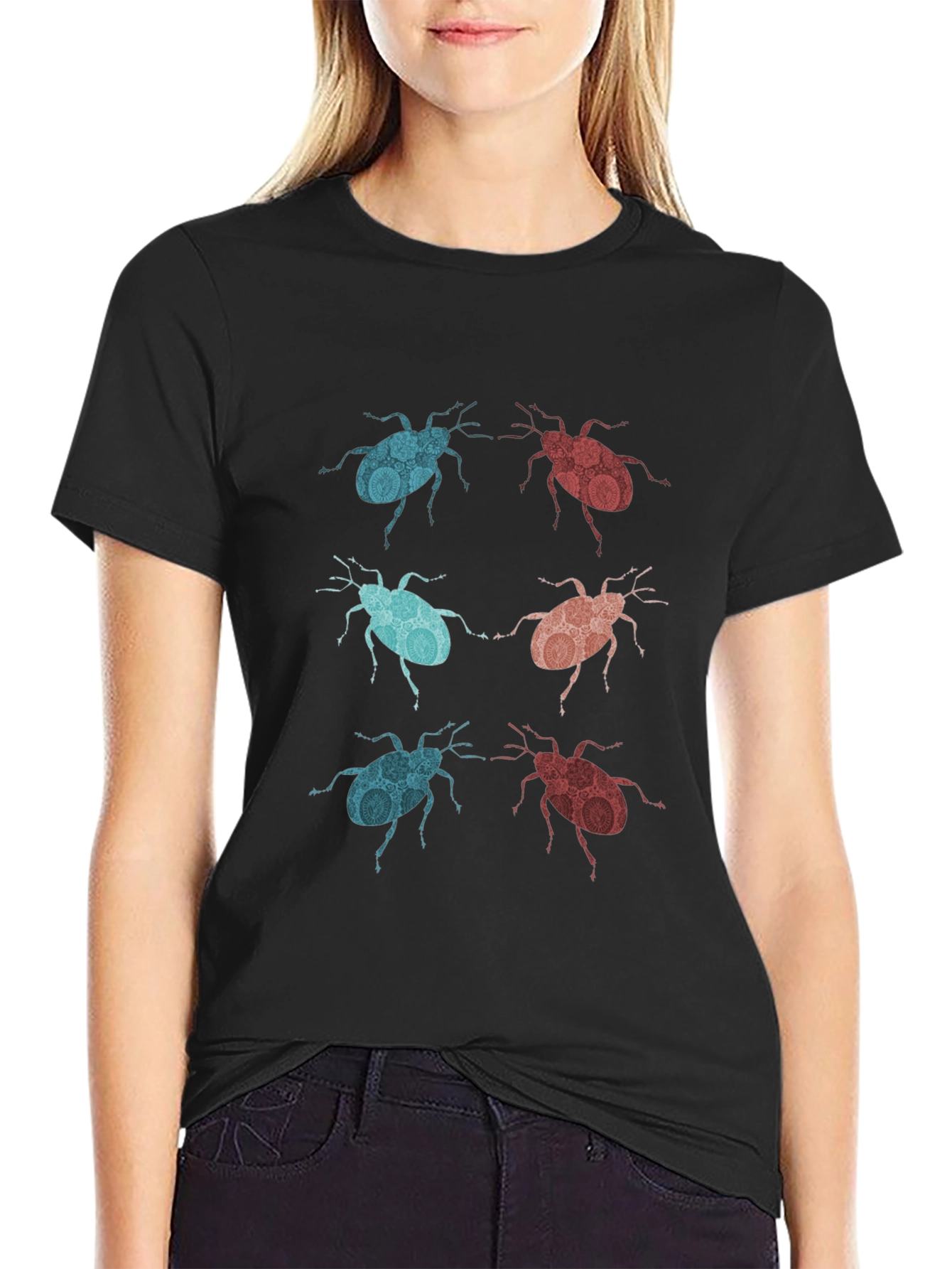 Graphic Beetle Print Black T-Shirt
