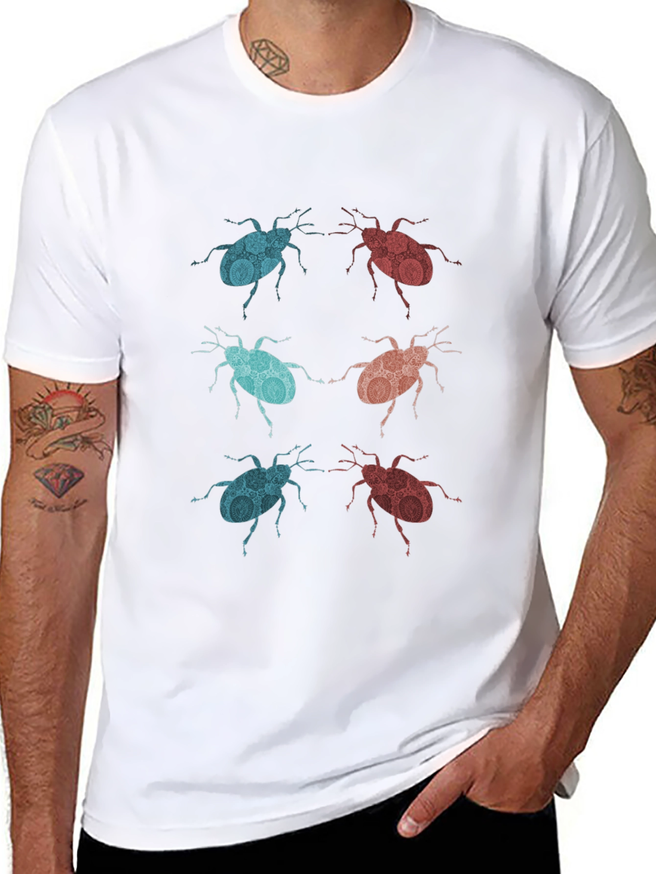 Graphic Beetle Print Black T-Shirt