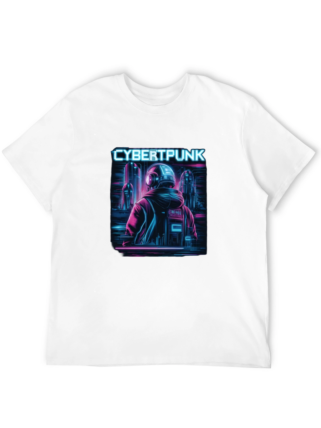 Cyberpunk Neon City Graphic Black T-Shirt