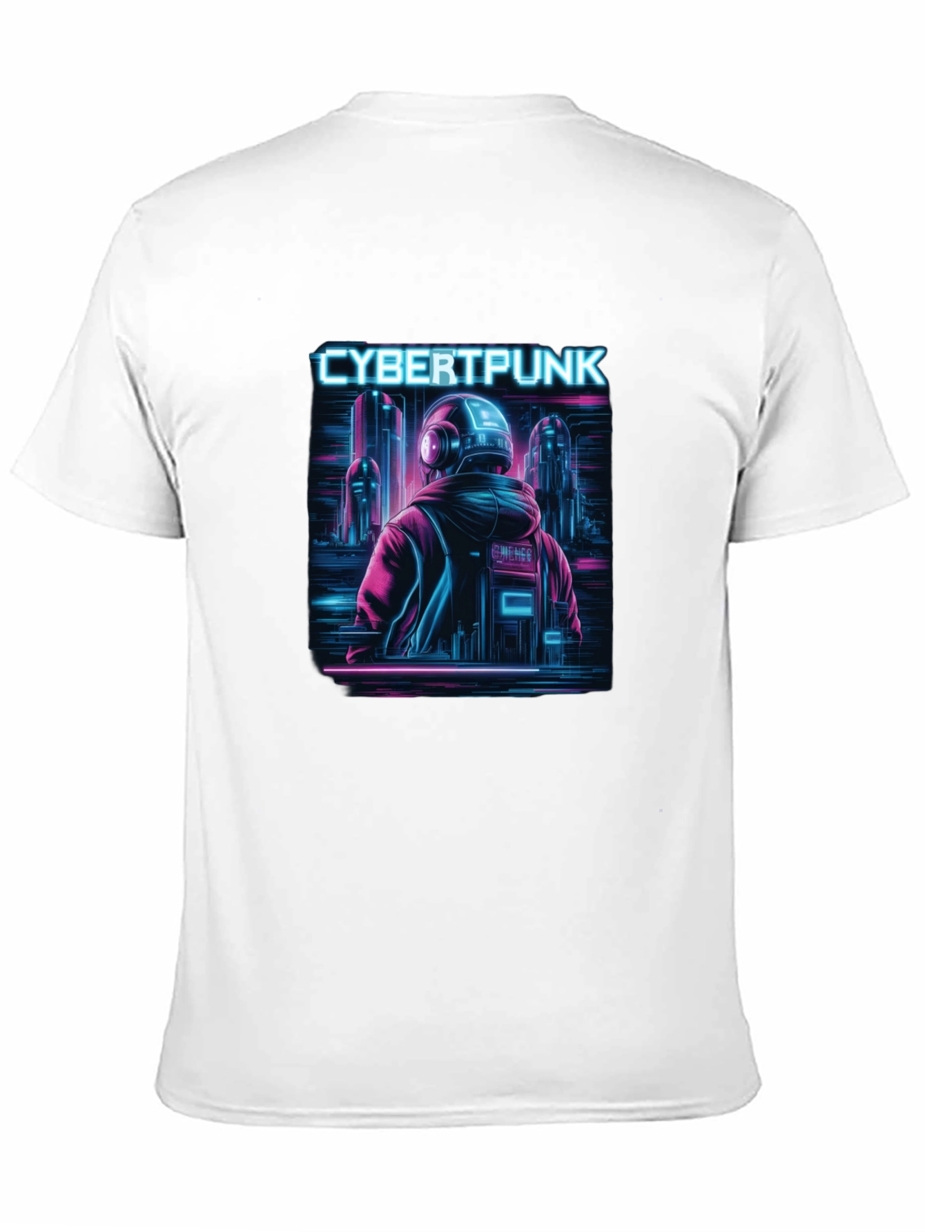 Cyberpunk Neon City Graphic Black T-Shirt