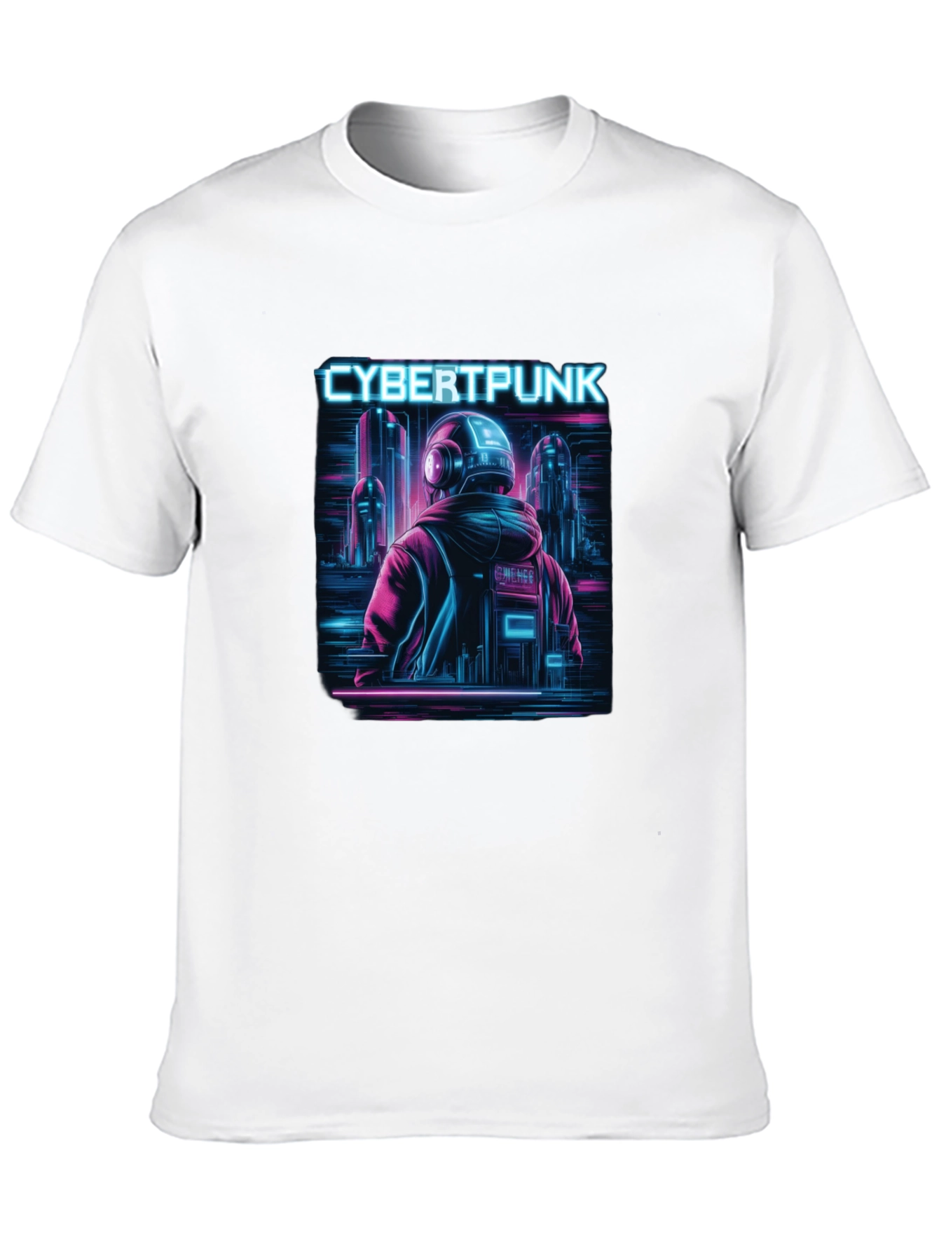 Cyberpunk Neon City Graphic Black T-Shirt