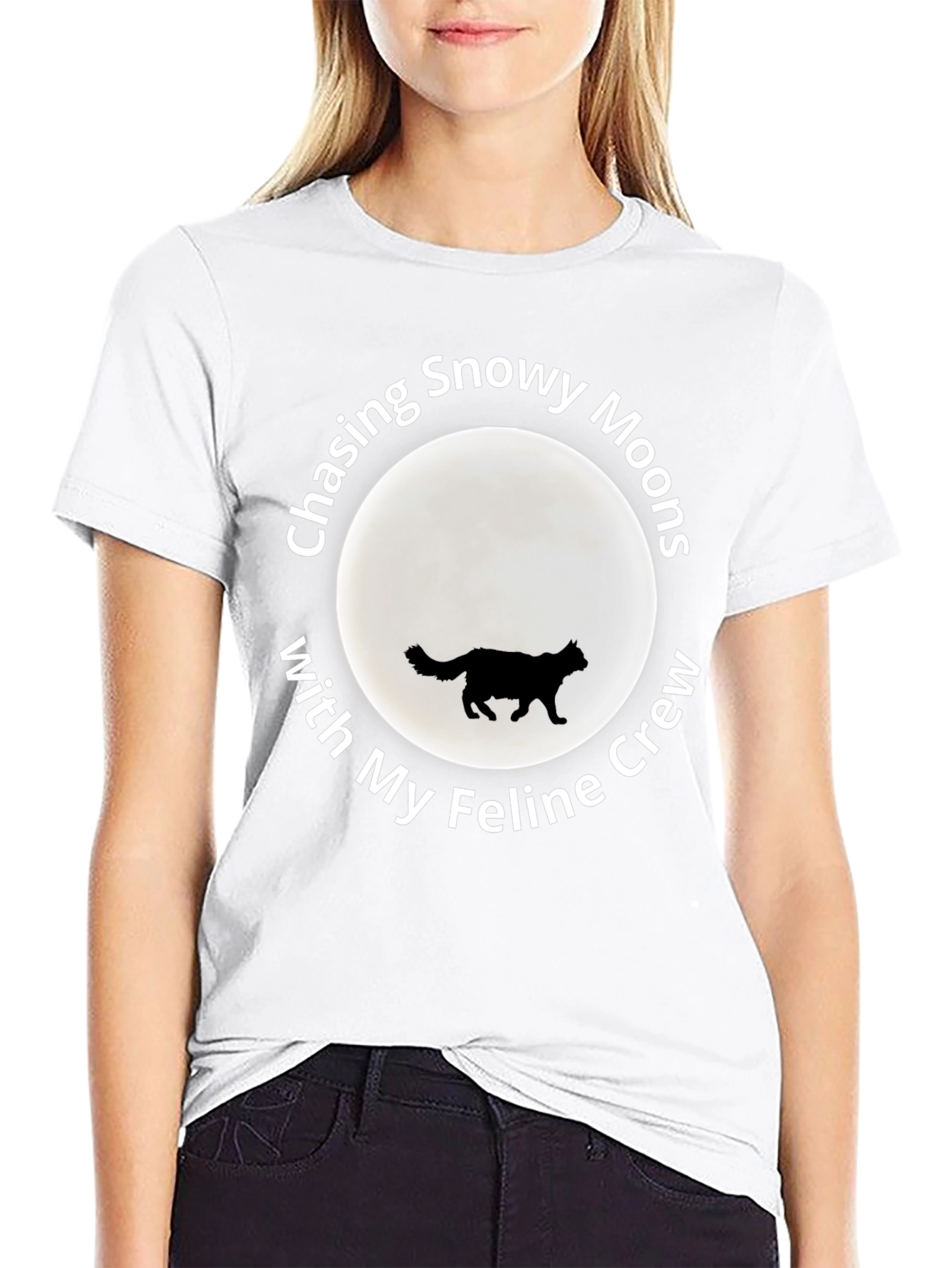 Snowy Moons Feline Crew T-Shirt