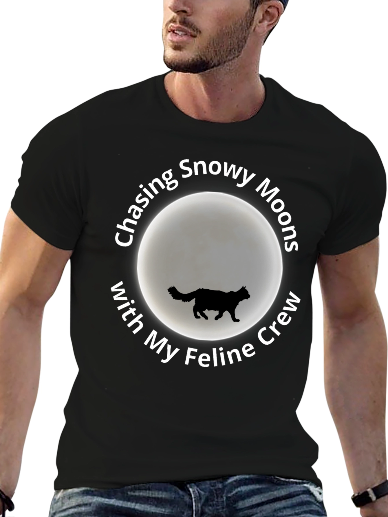 Snowy Moons Feline Crew T-Shirt