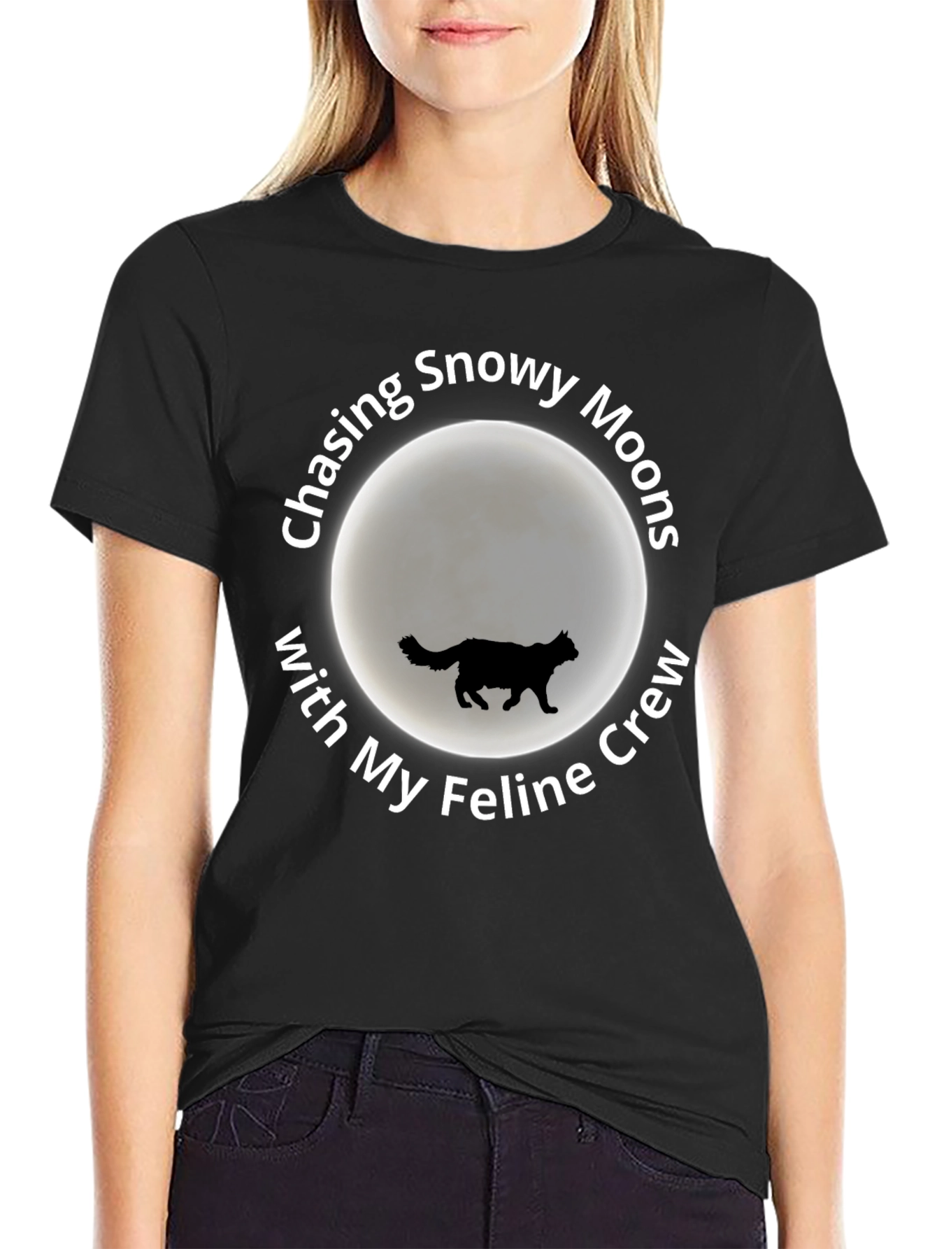Snowy Moons Feline Crew T-Shirt