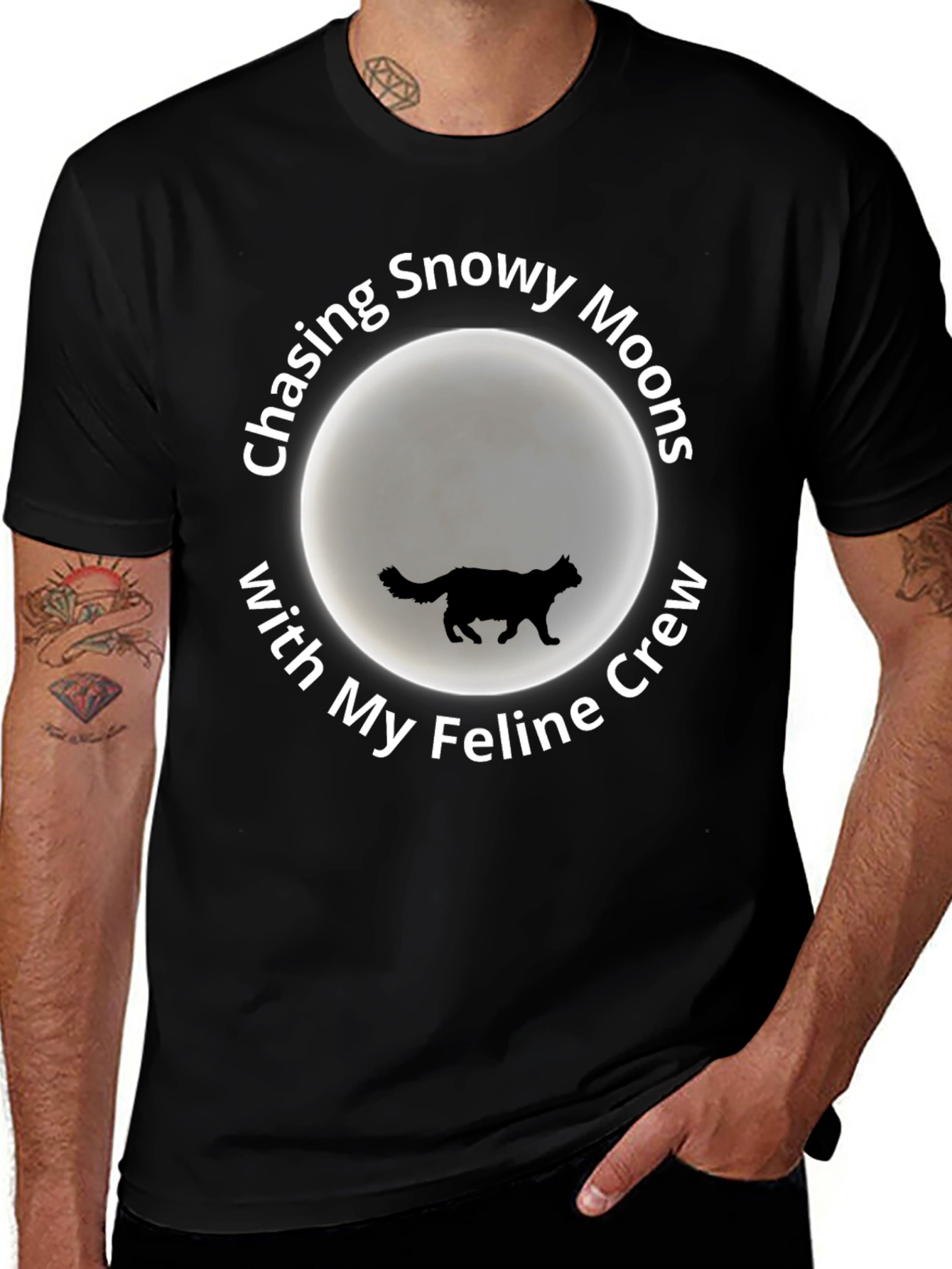 Snowy Moons Feline Crew T-Shirt