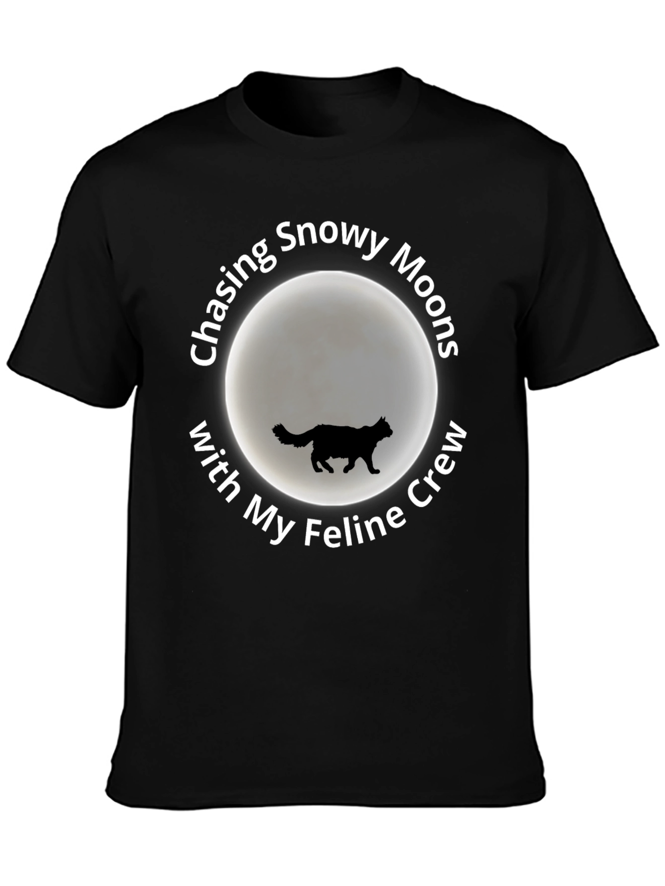 Snowy Moons Feline Crew T-Shirt