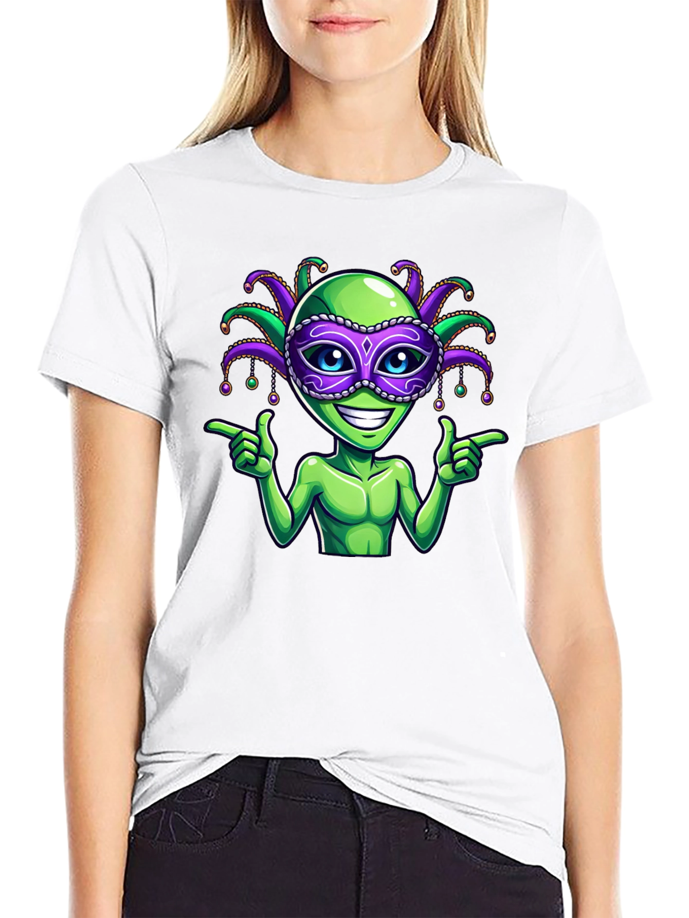 Alien Mardi Gras Mask T-Shirt - Fun Party Tee