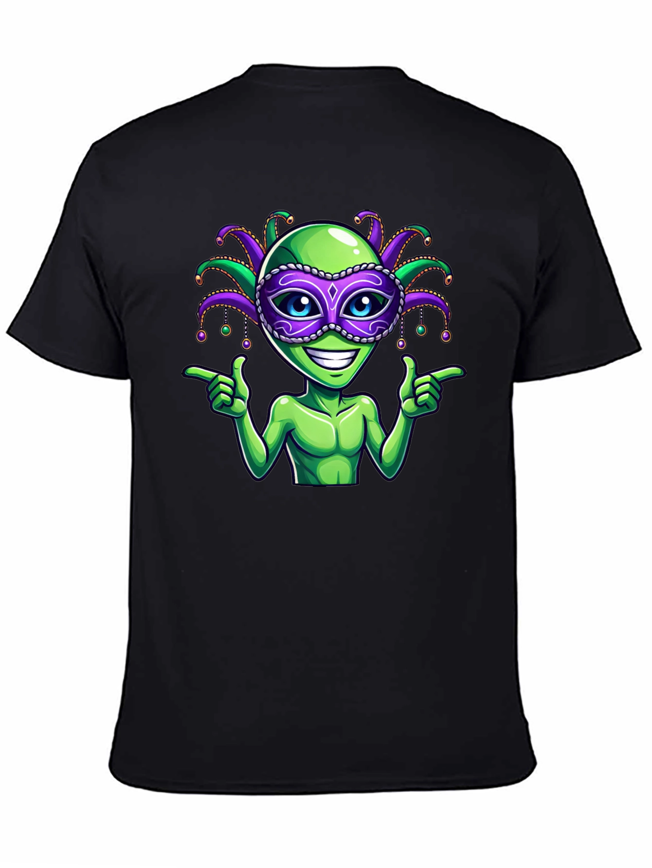 Alien Mardi Gras Mask T-Shirt - Fun Party Tee