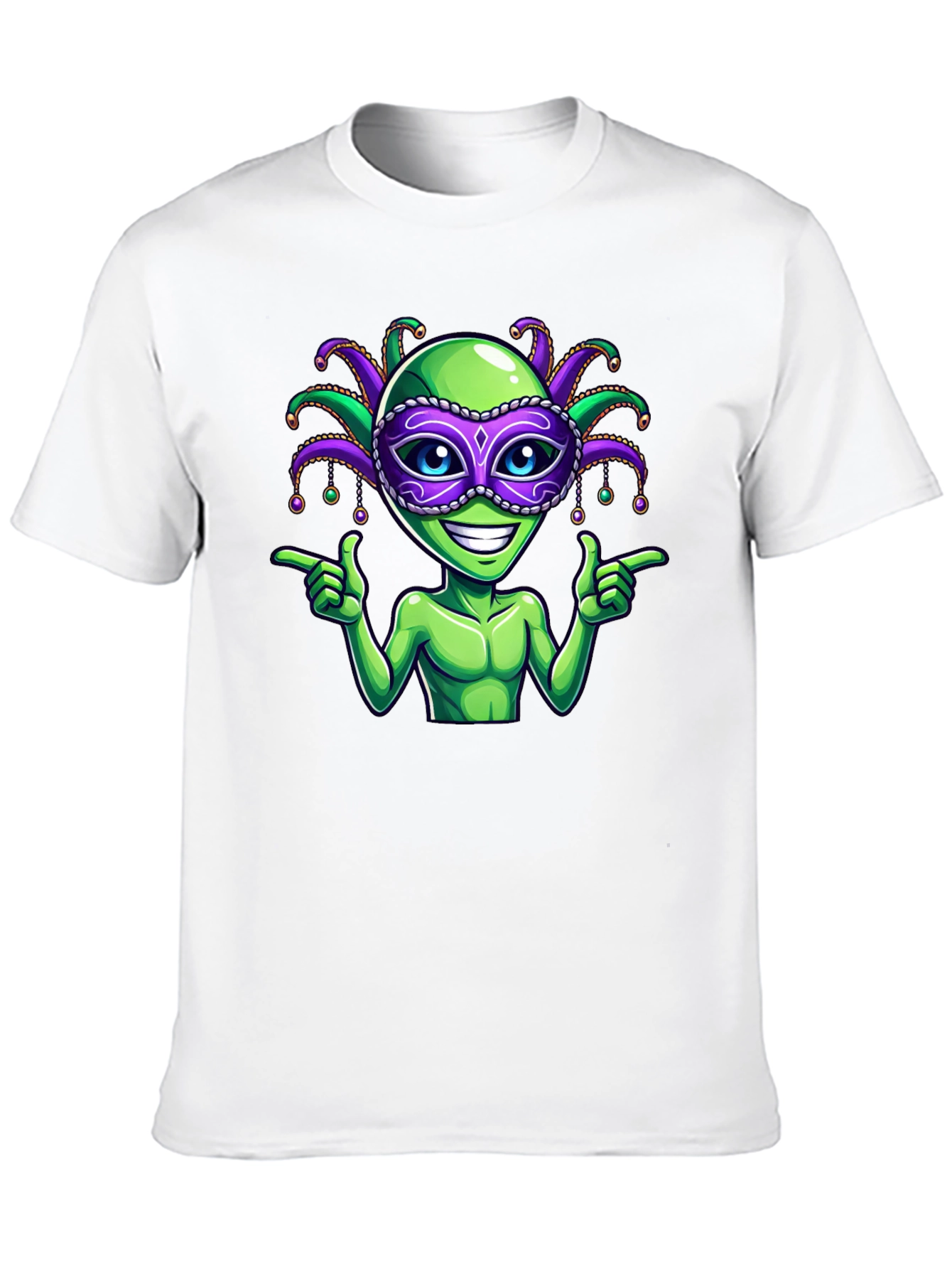 Alien Mardi Gras Mask T-Shirt - Fun Party Tee