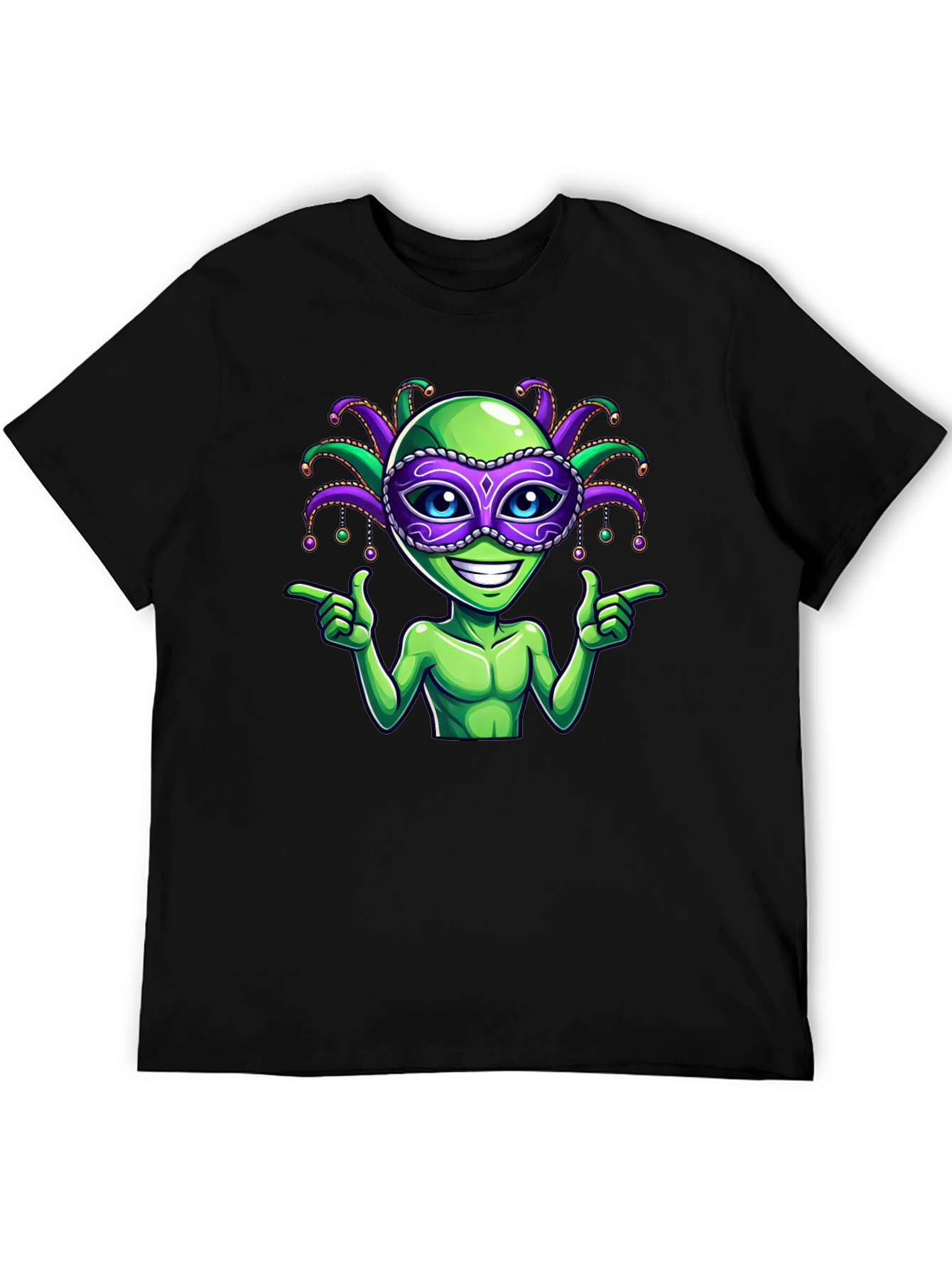 Alien Mardi Gras Mask T-Shirt - Fun Party Tee