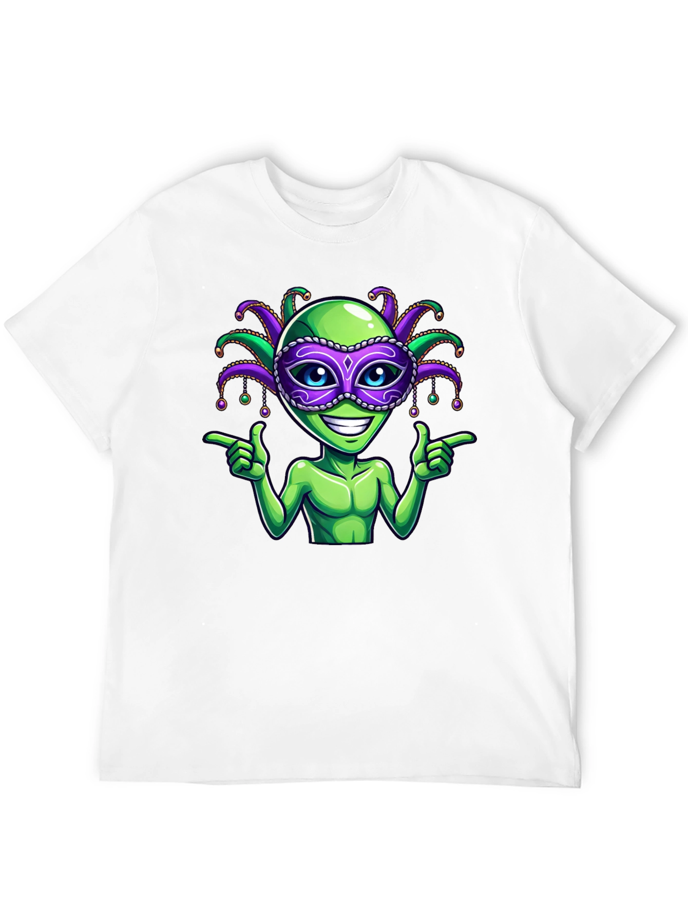 Alien Mardi Gras Mask T-Shirt - Fun Party Tee