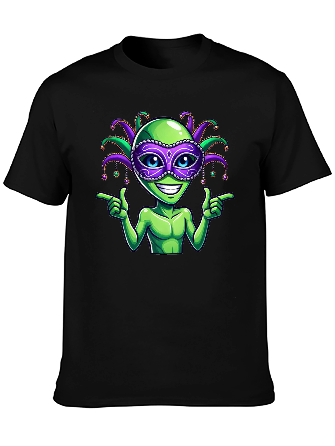 Alien Mardi Gras Mask T-Shirt - Fun Party Tee