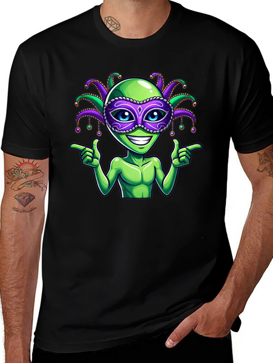 Alien Mardi Gras Mask T-Shirt - Fun Party Tee