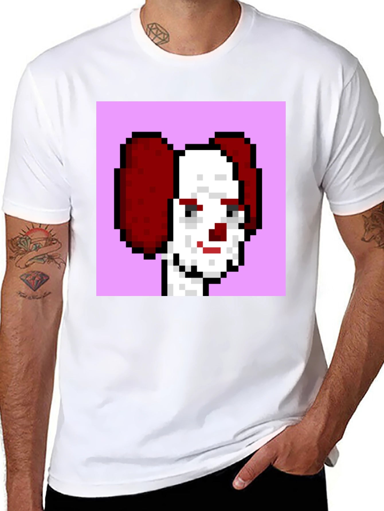 Pixelated Clown Graphic Tee - Black Cotton Blend