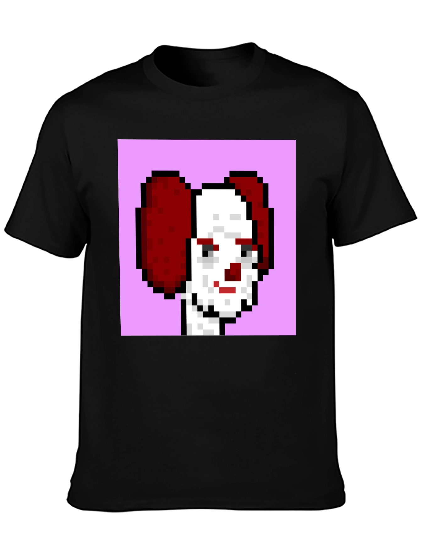 Pixelated Clown Graphic Tee - Black Cotton Blend