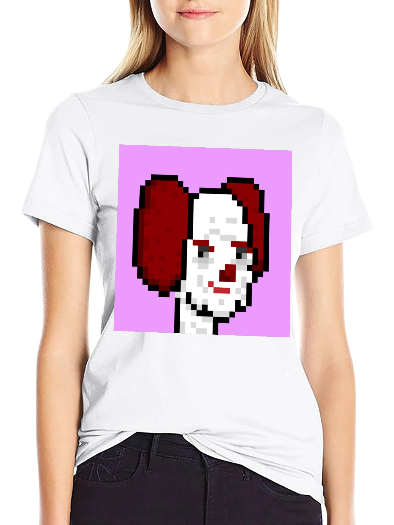 Pixelated Clown Graphic Tee - Black Cotton Blend