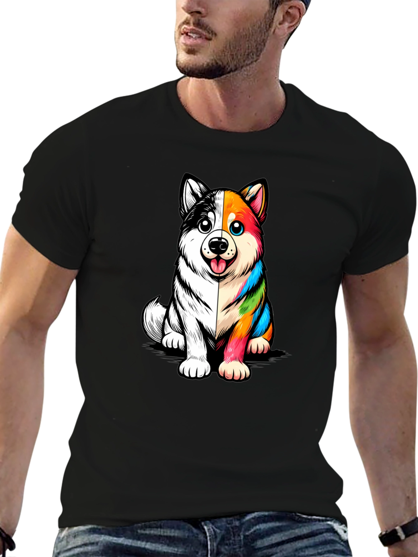Dog Cartoon Graphic Black T-Shirt