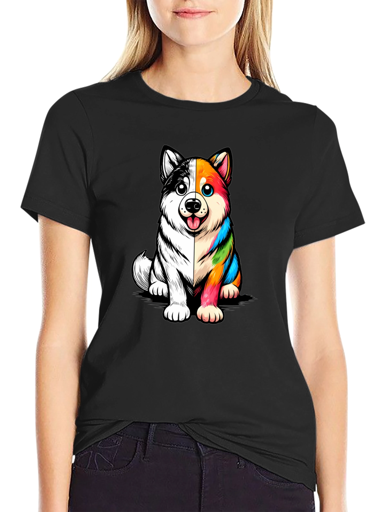 Dog Cartoon Graphic Black T-Shirt