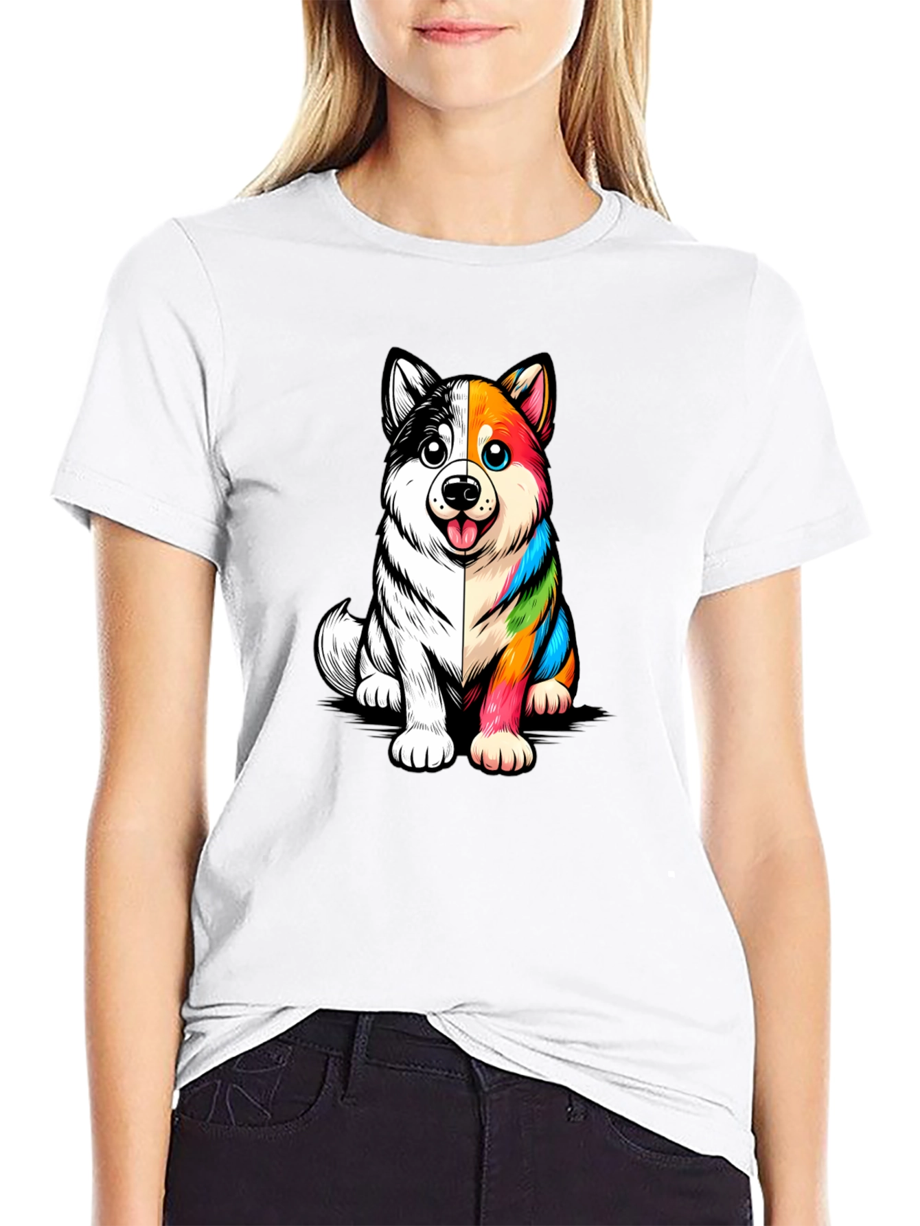 Dog Cartoon Graphic Black T-Shirt
