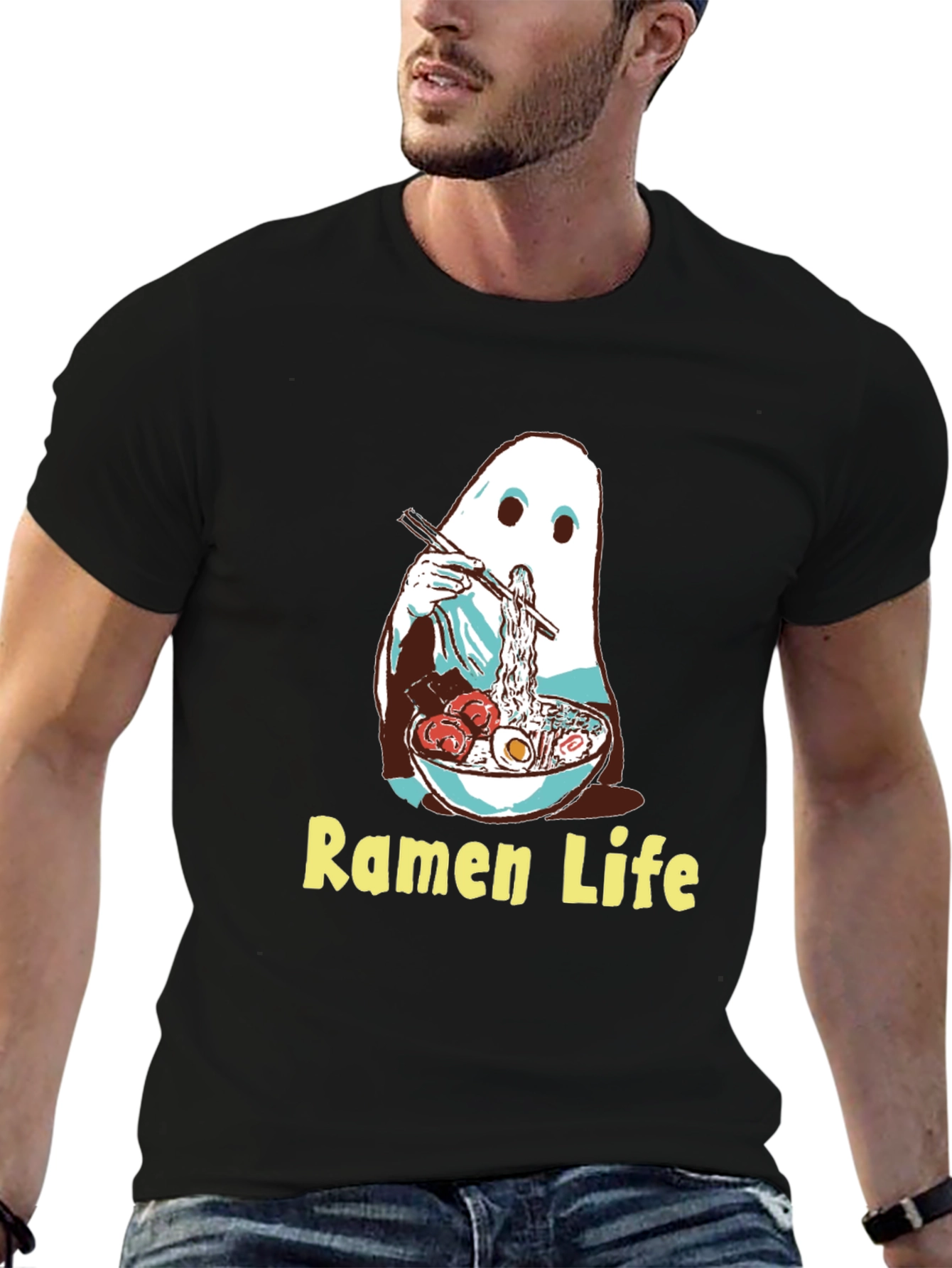 Ramen Ghost Graphic Tee - Funny Anime Noodles T-Shirt