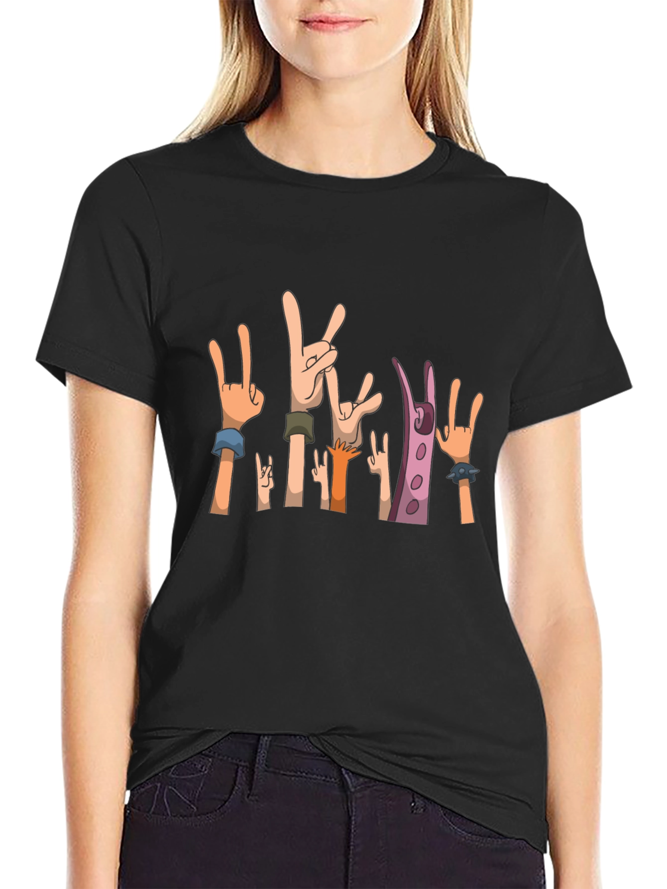 Rock On! Graphic Print Black T-Shirt