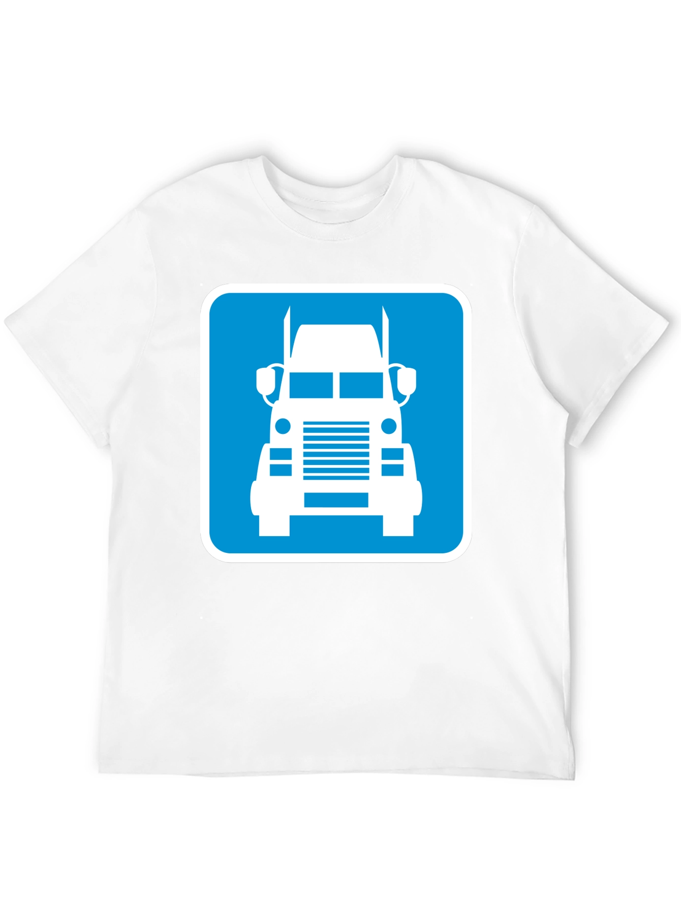 Trucker Tee: Blue Semi-Truck Graphic Print T-Shirt