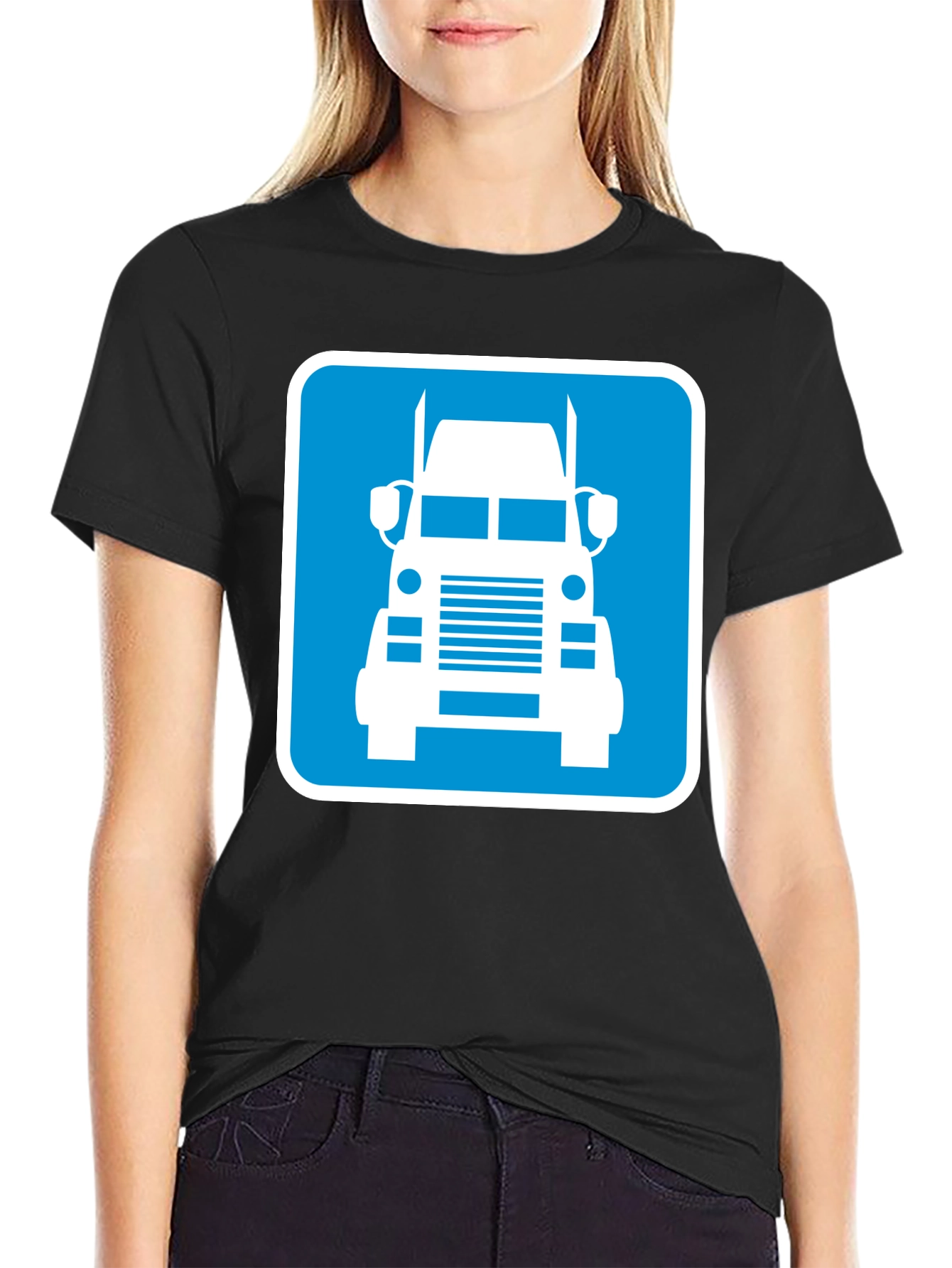 Trucker Tee: Blue Semi-Truck Graphic Print T-Shirt