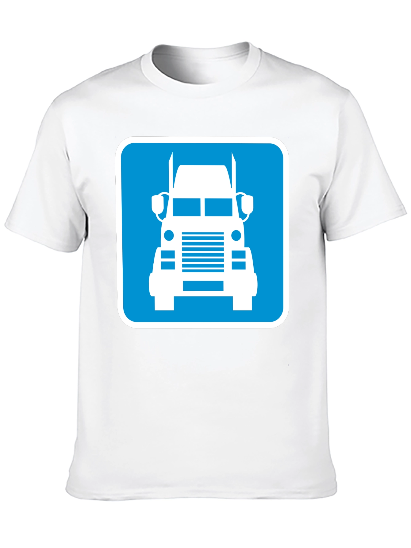 Trucker Tee: Blue Semi-Truck Graphic Print T-Shirt