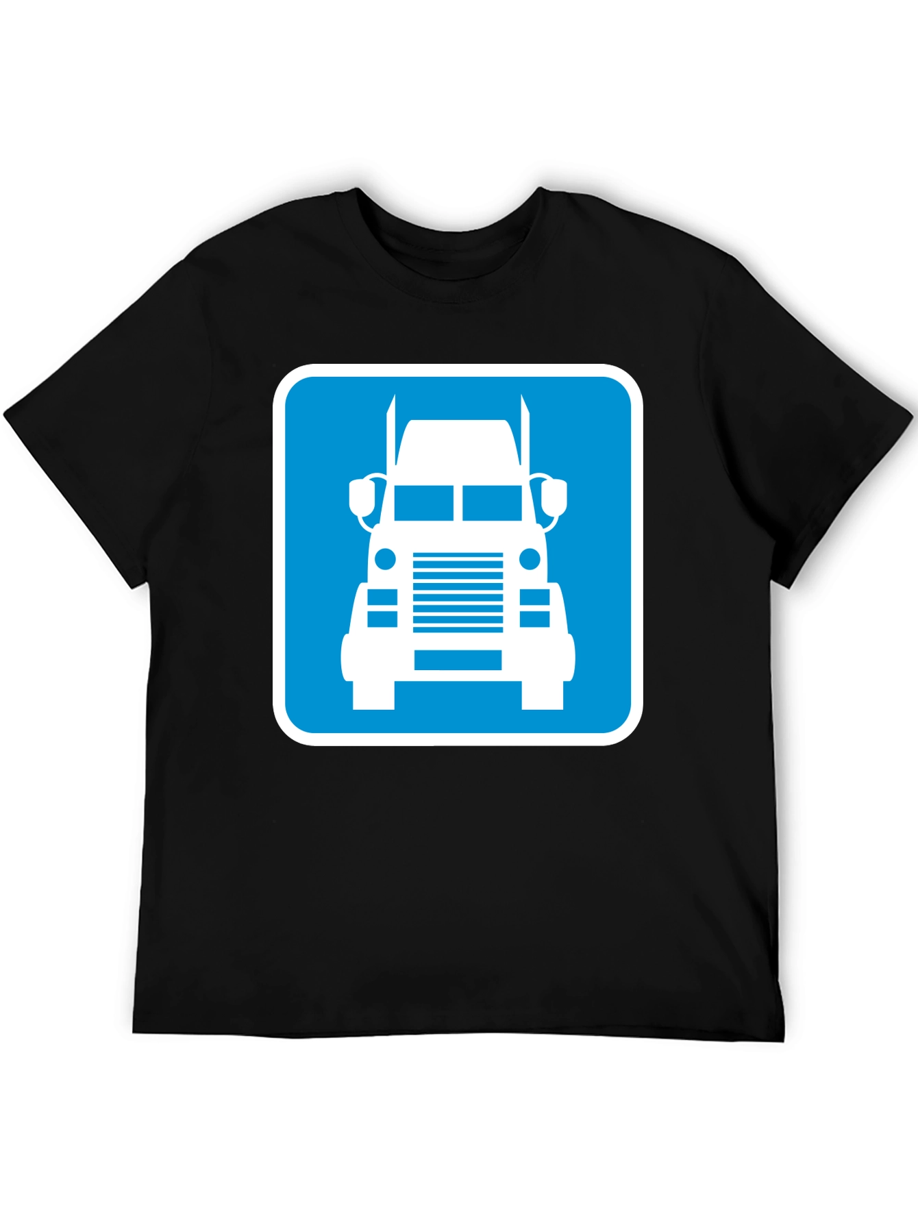 Trucker Tee: Blue Semi-Truck Graphic Print T-Shirt
