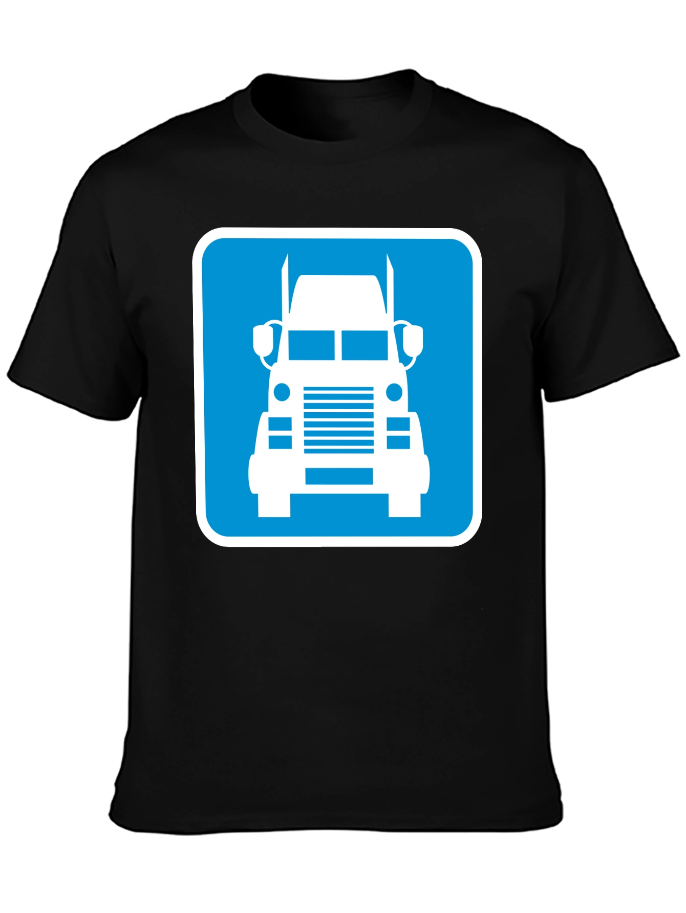 Trucker Tee: Blue Semi-Truck Graphic Print T-Shirt