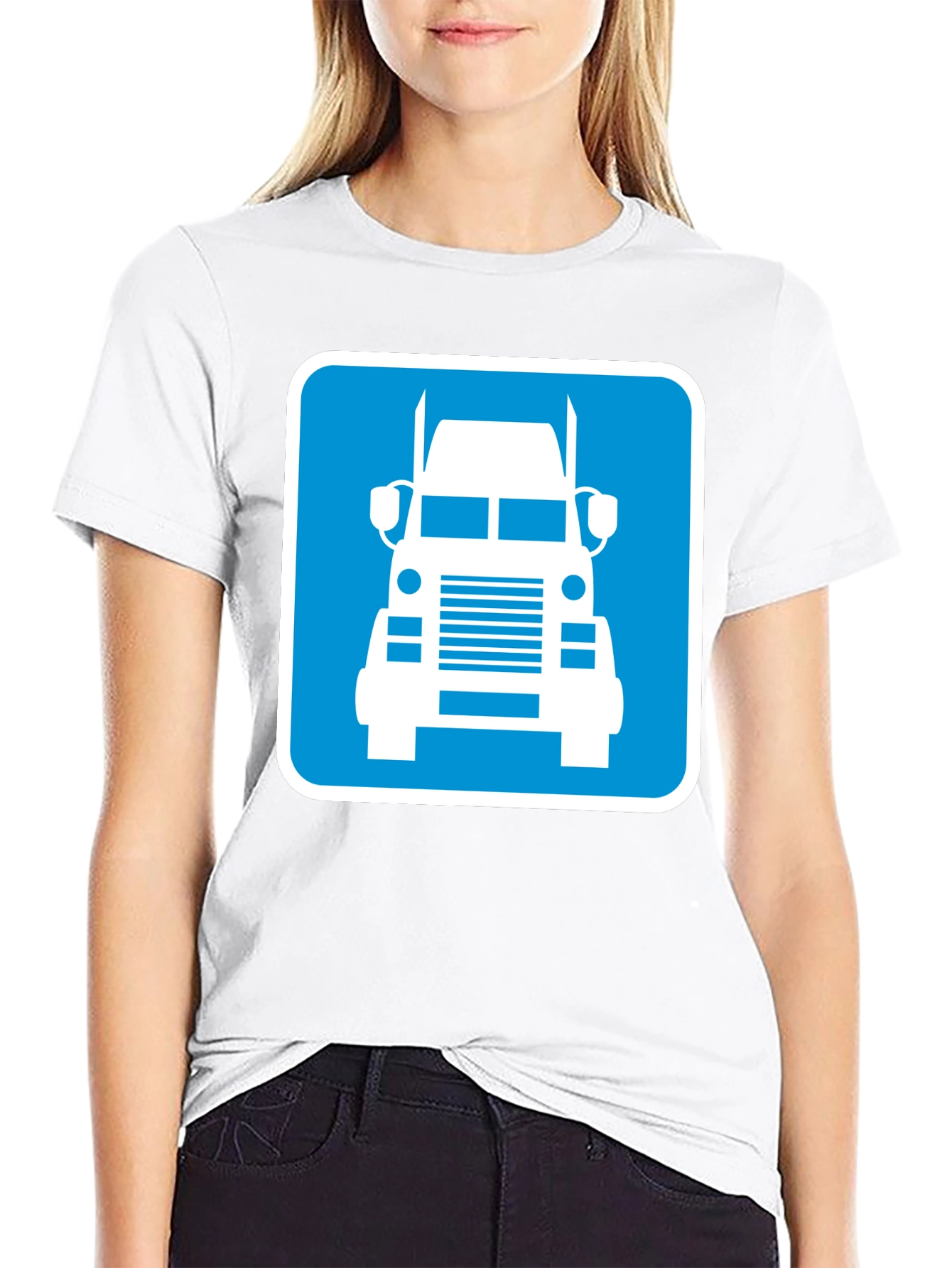 Trucker Tee: Blue Semi-Truck Graphic Print T-Shirt