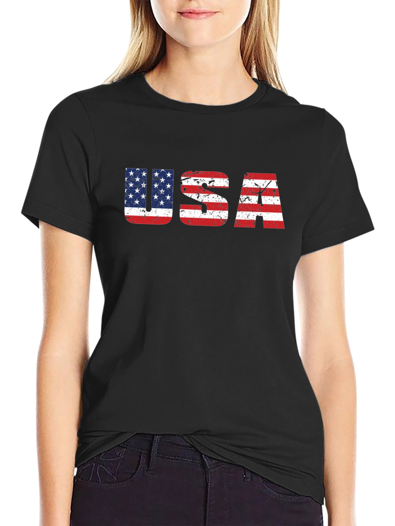 USA Flag Graphic Print Crew Neck T-Shirt