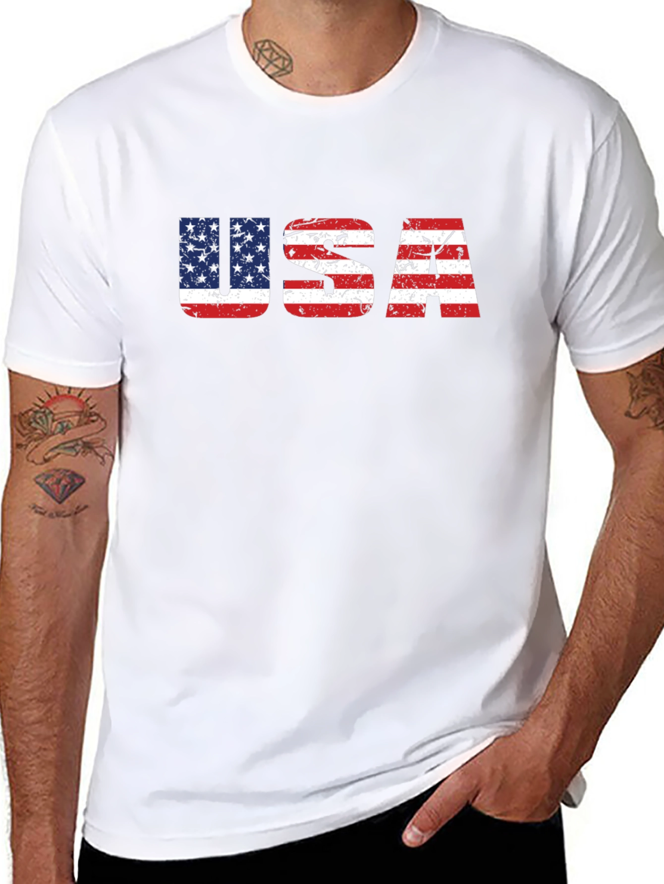 USA Flag Graphic Print Crew Neck T-Shirt