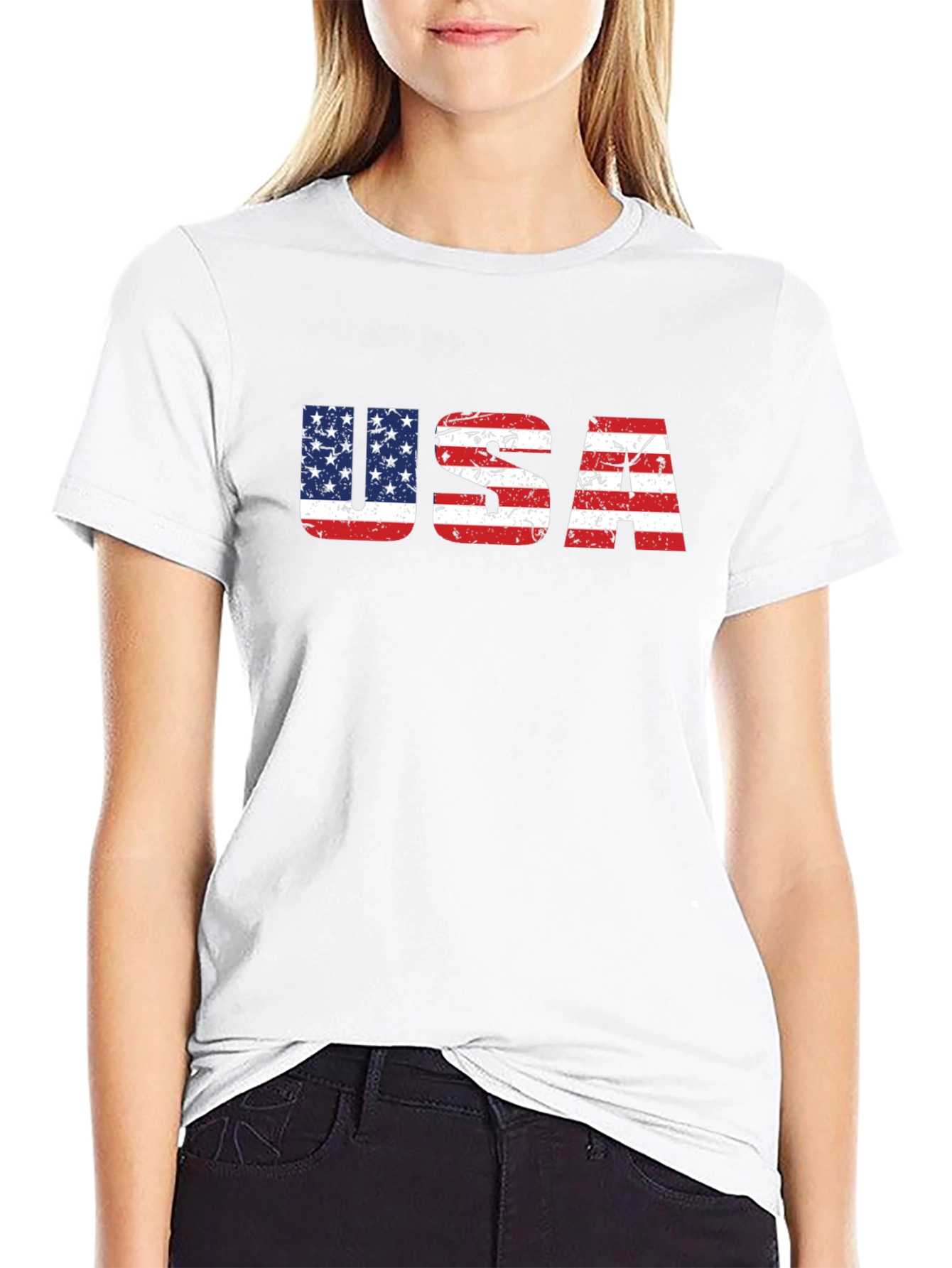 USA Flag Graphic Print Crew Neck T-Shirt