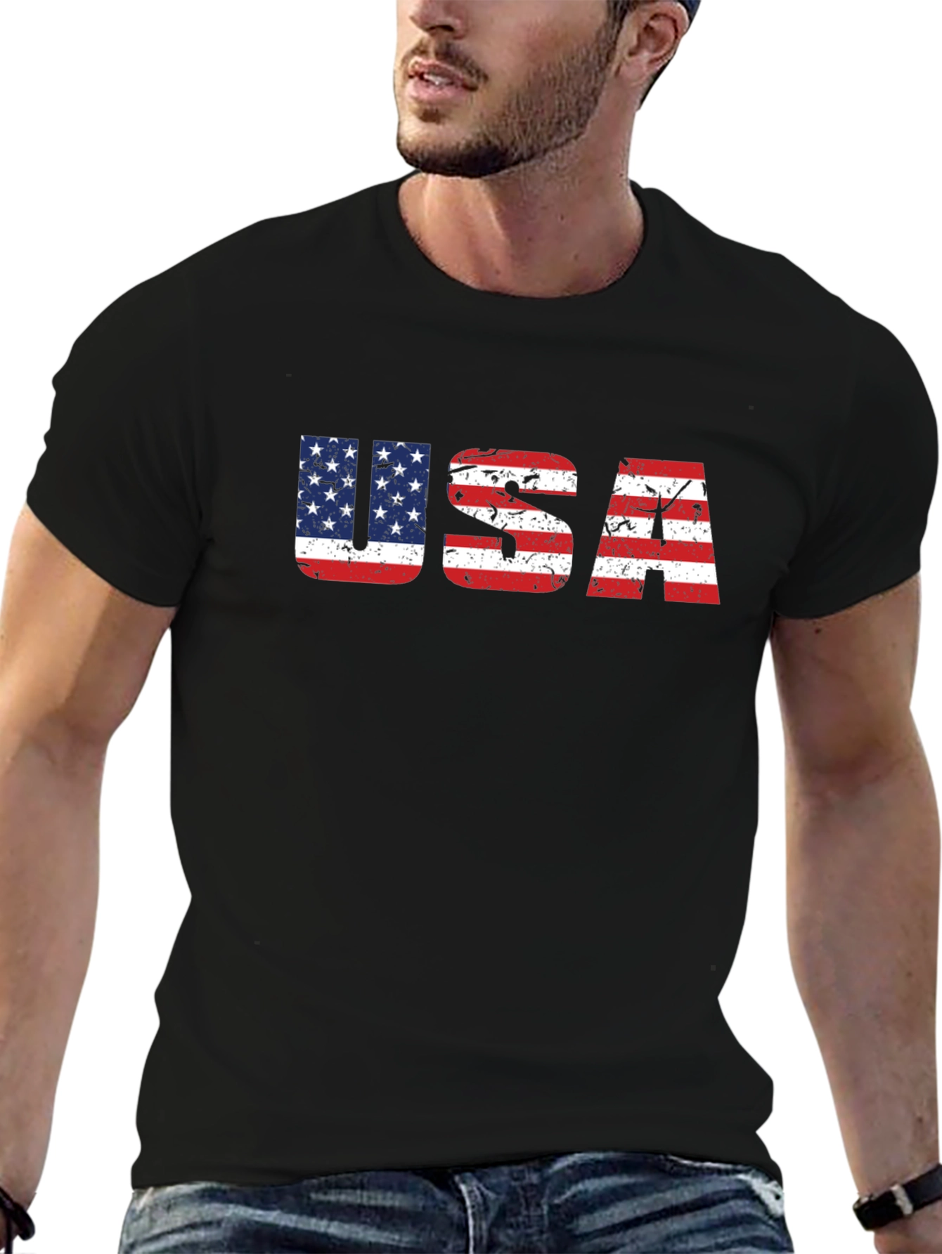 USA Flag Graphic Print Crew Neck T-Shirt