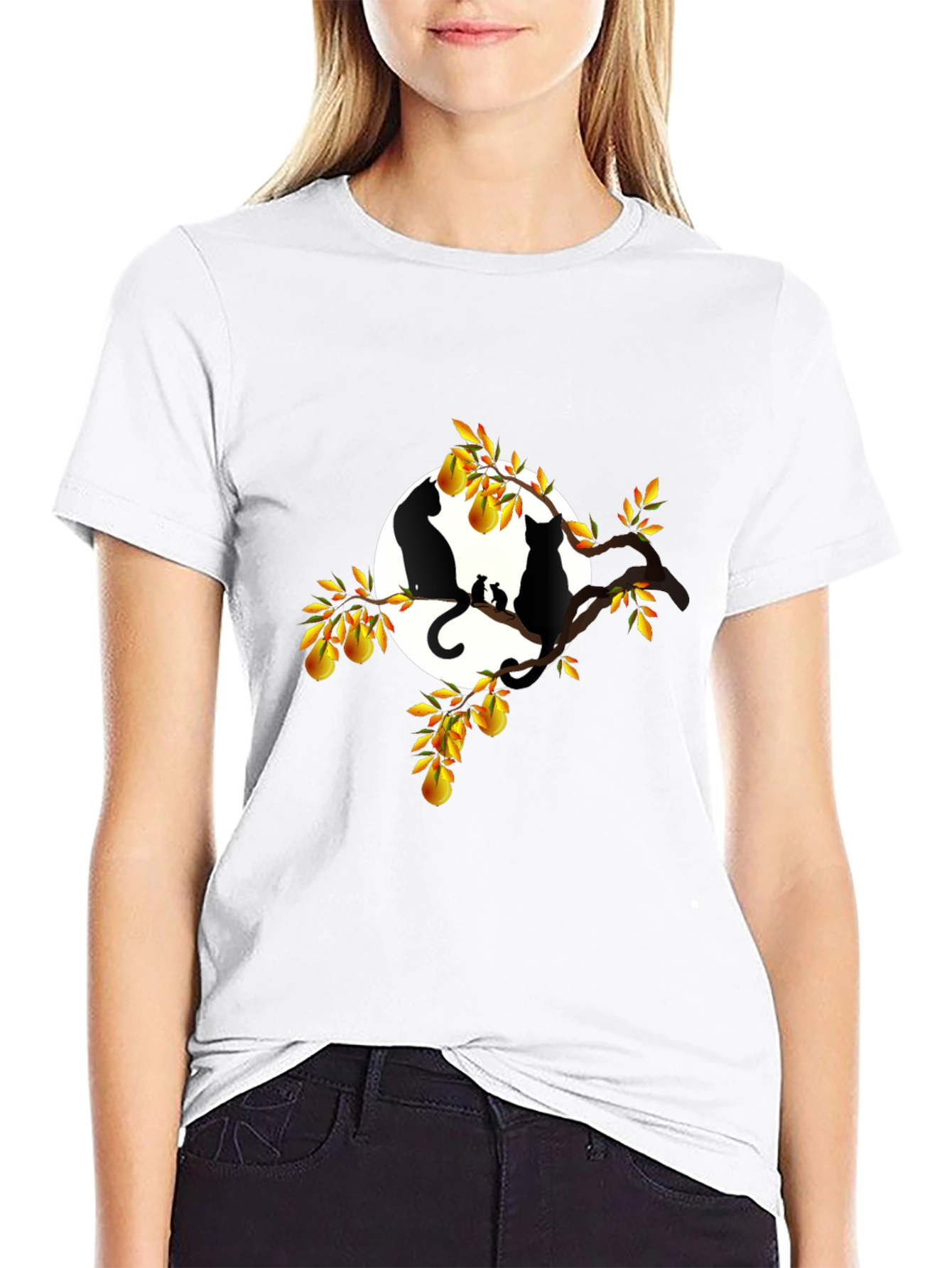 Cats & Pears T-Shirt - Black Graphic Tee