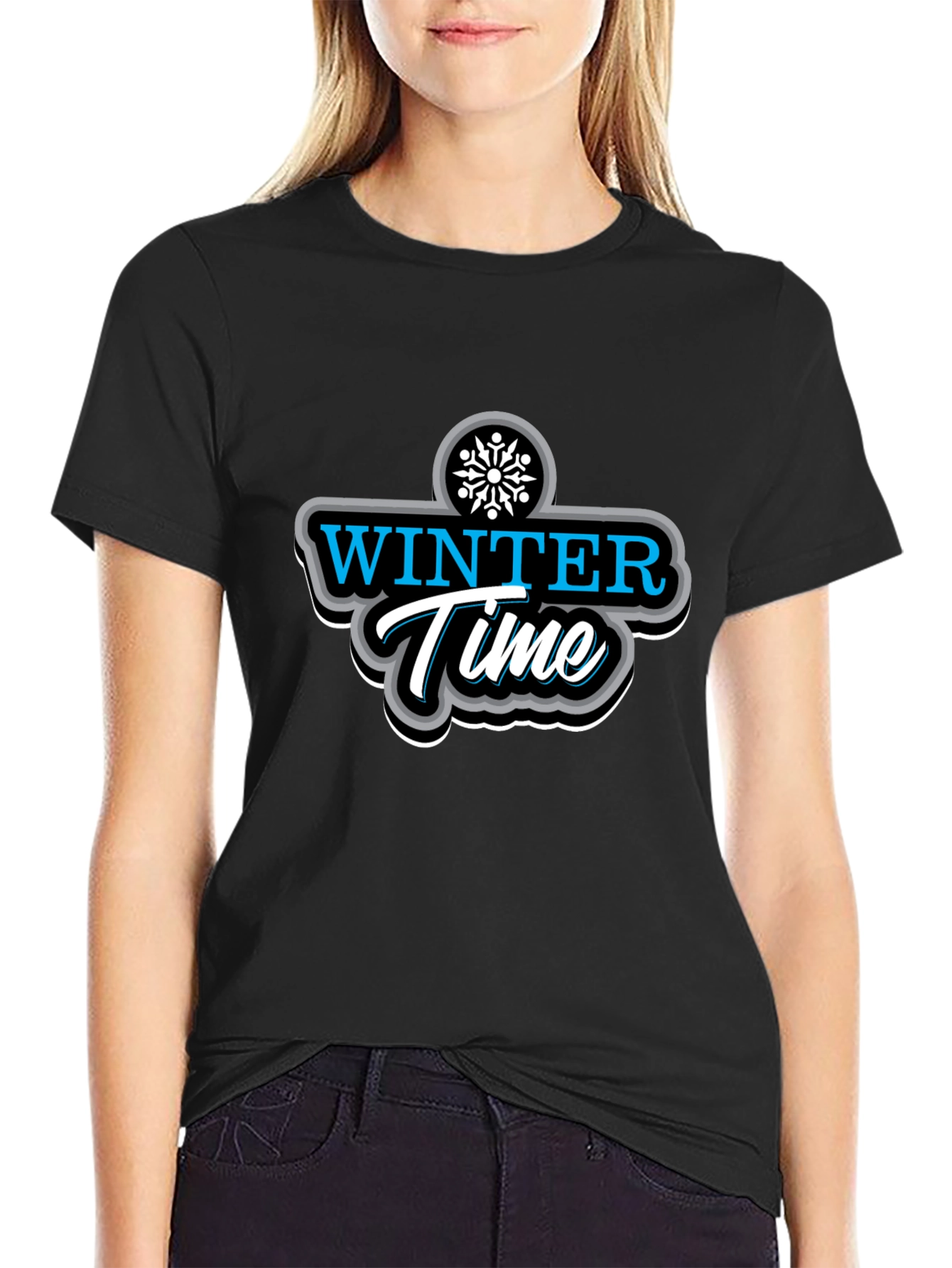 Winter Time Black Graphic T-Shirt