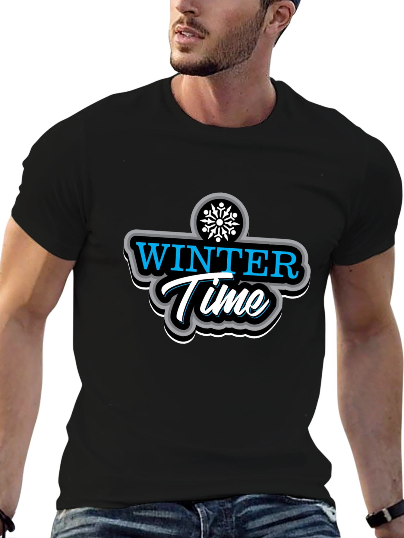 Winter Time Black Graphic T-Shirt