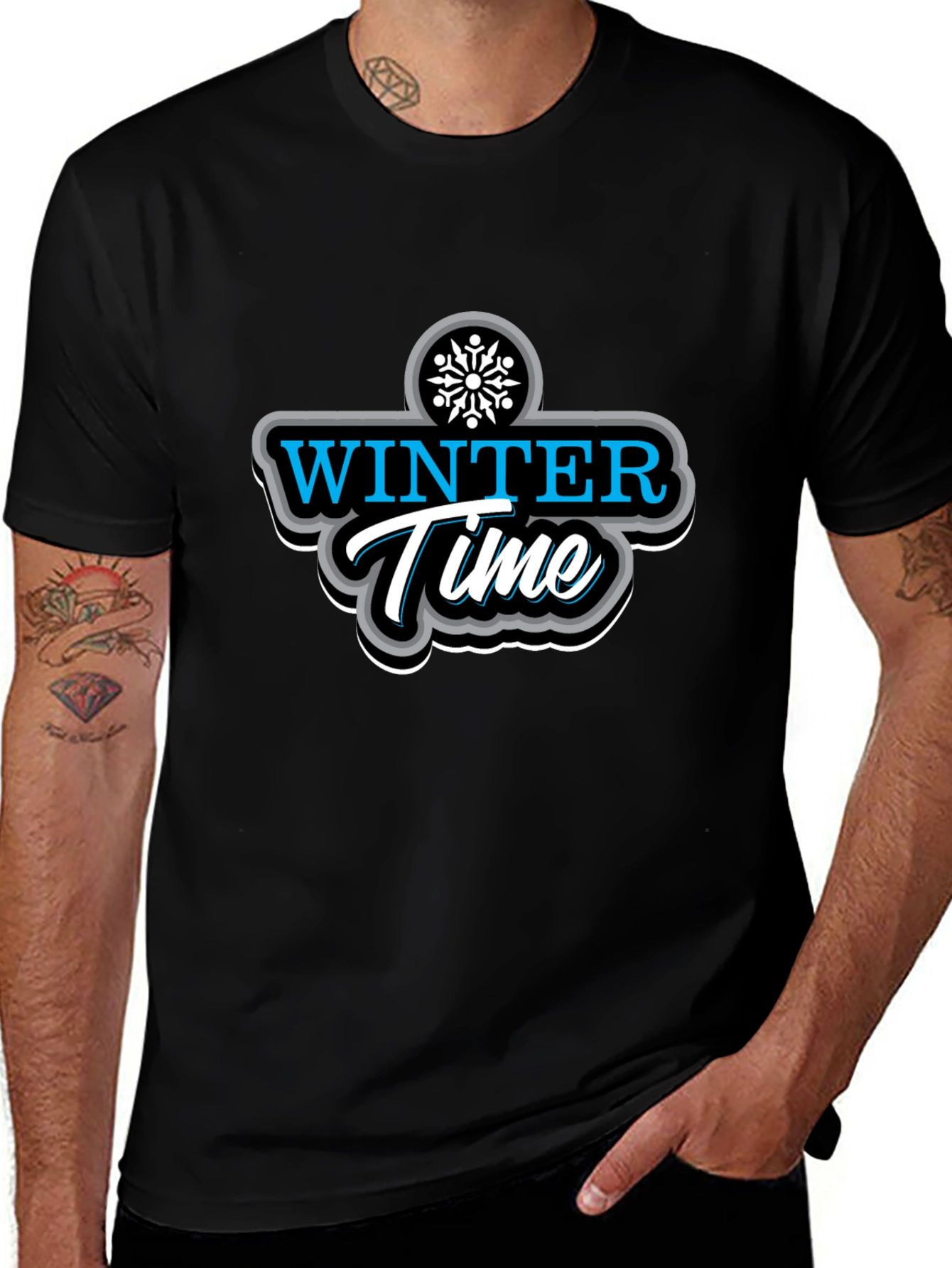 Winter Time Black Graphic T-Shirt