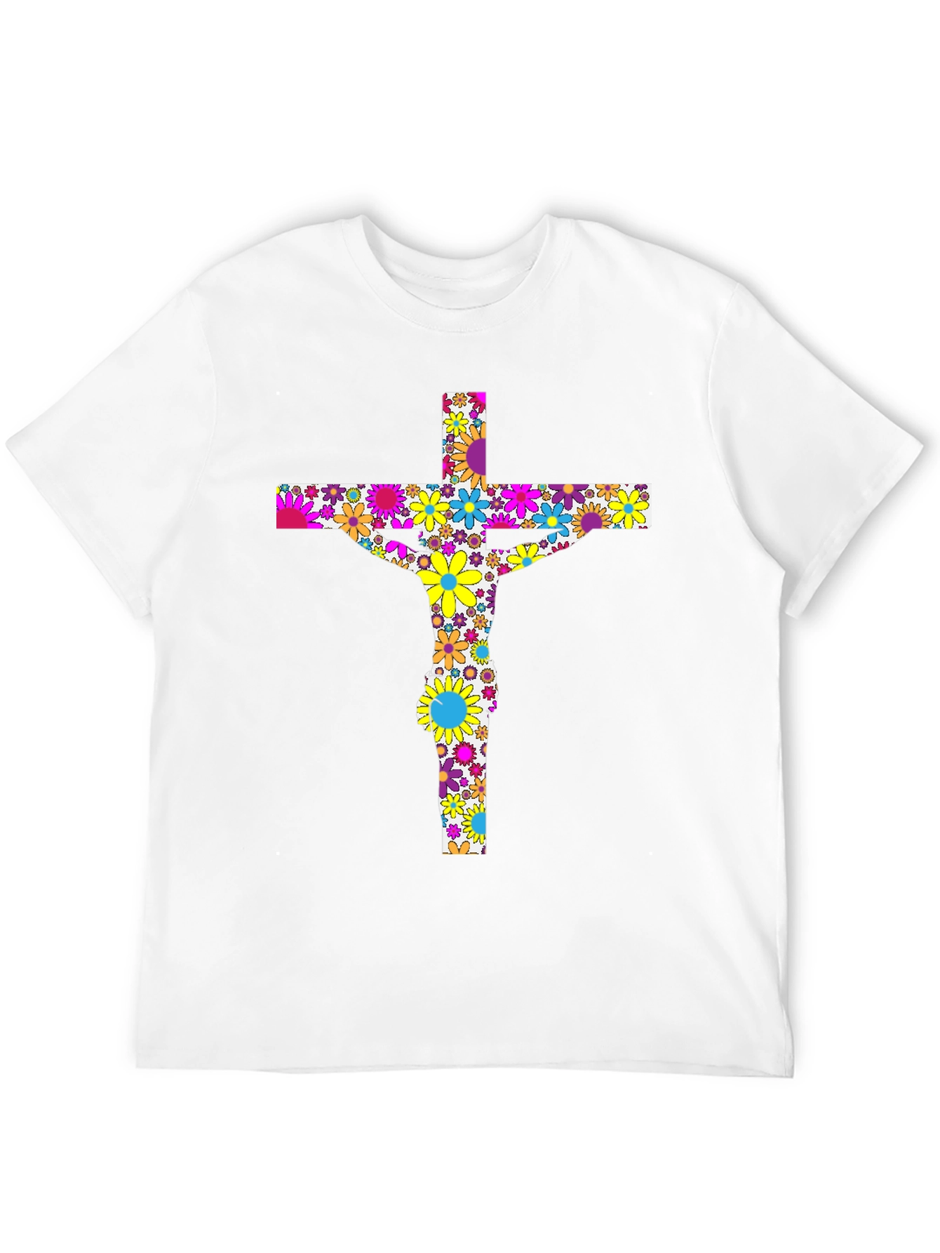 Floral Jesus on Cross Black T-Shirt