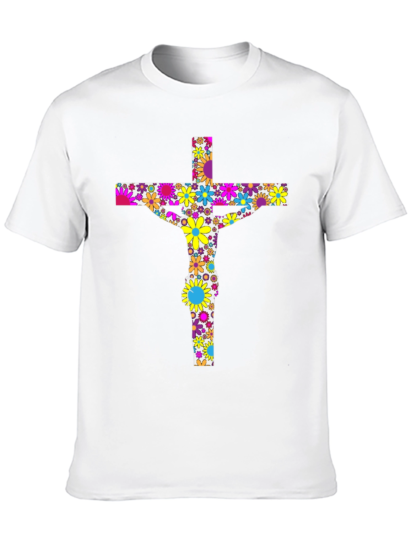 Floral Jesus on Cross Black T-Shirt