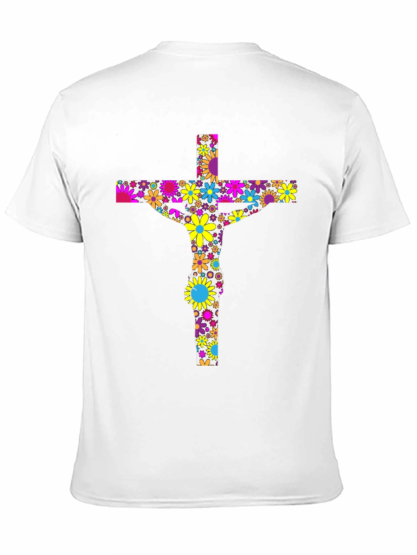 Floral Jesus on Cross Black T-Shirt