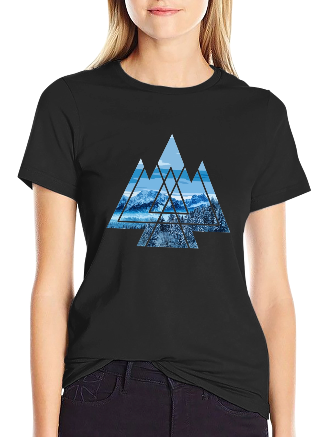 Mountainscape Graphic Print Black Tee
