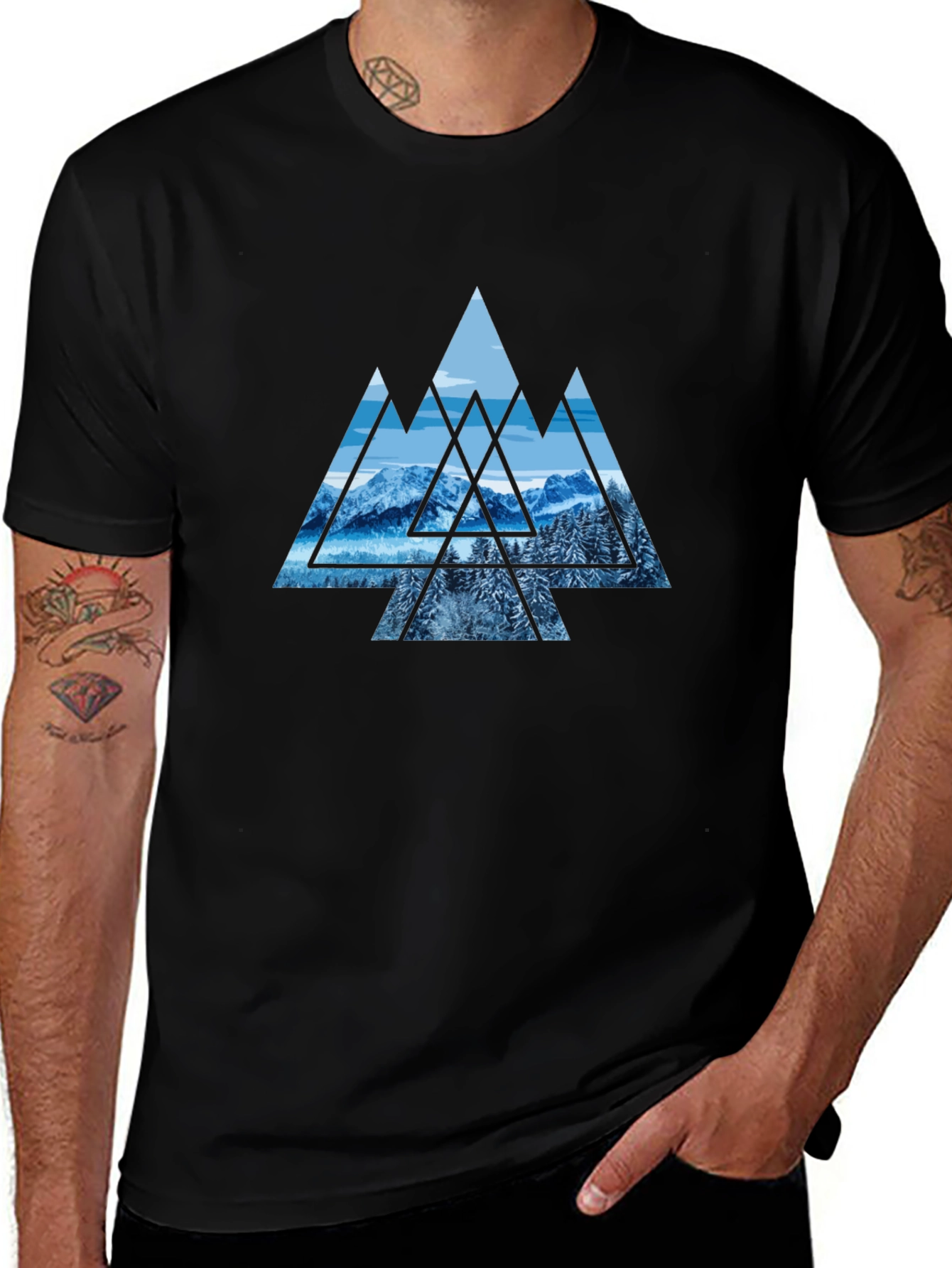 Mountainscape Graphic Print Black Tee