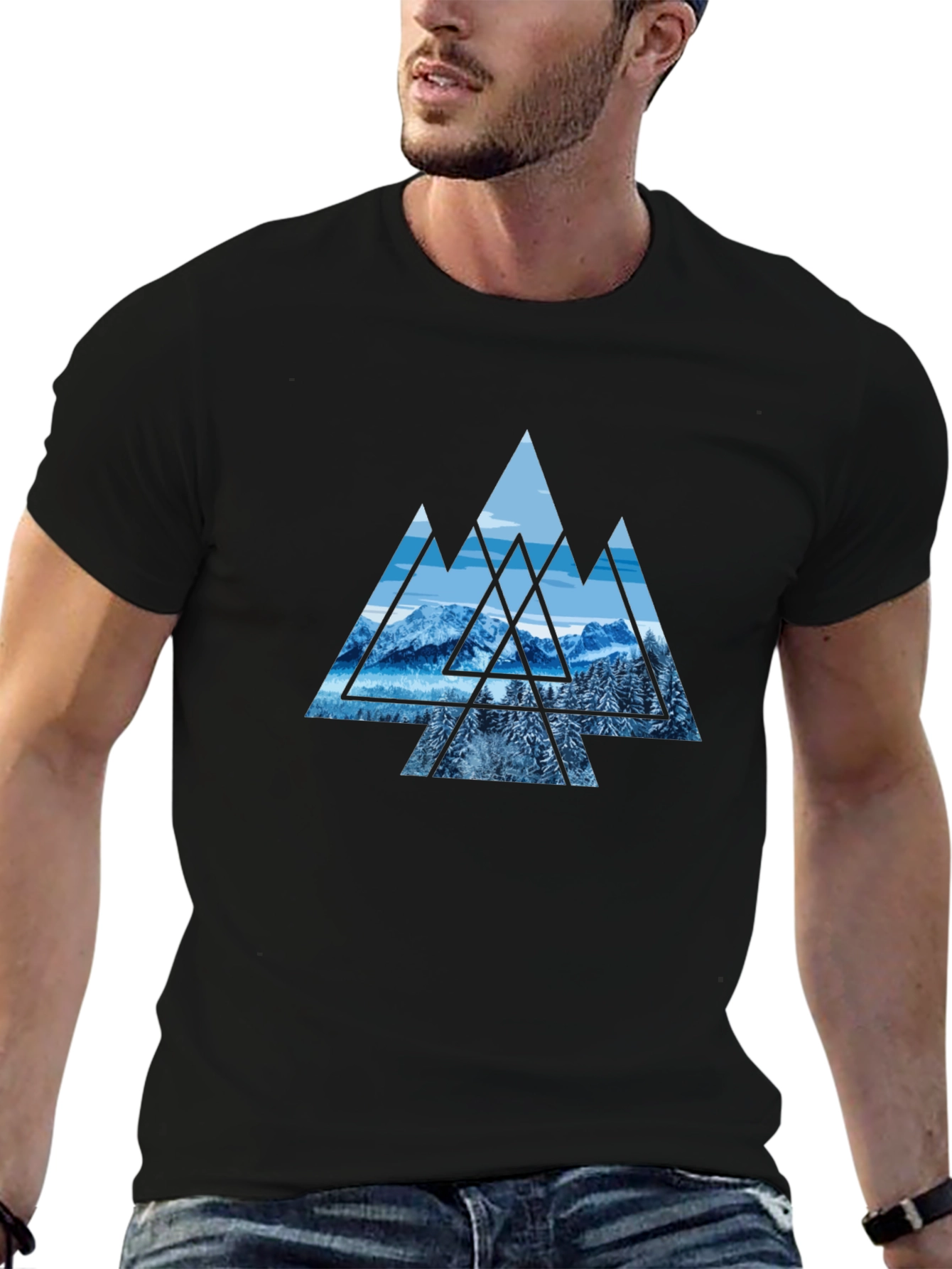 Mountainscape Graphic Print Black Tee