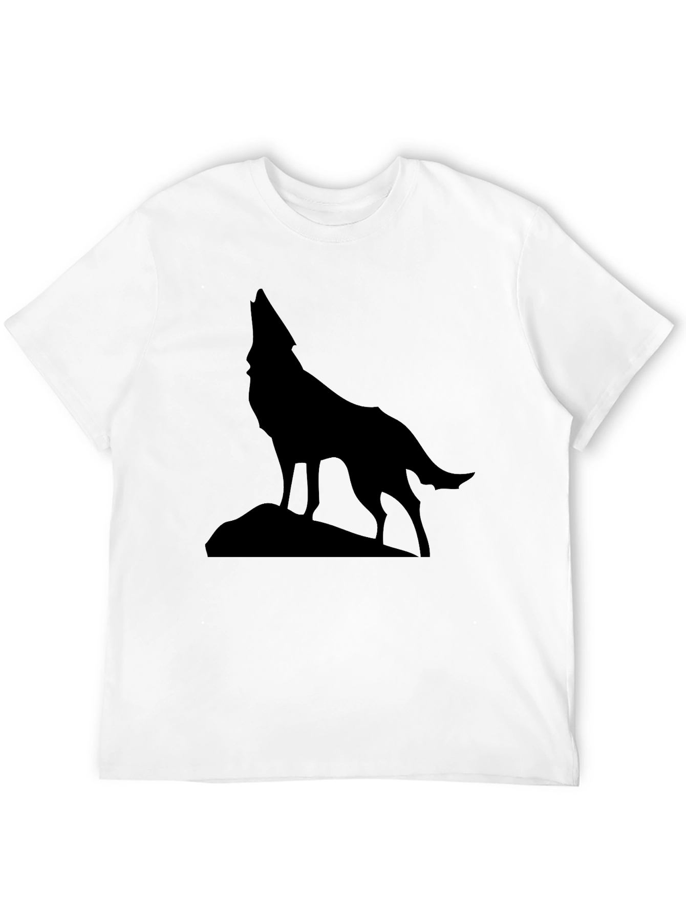 Wolf Howling Silhouette Graphic Tee - Black Cotton