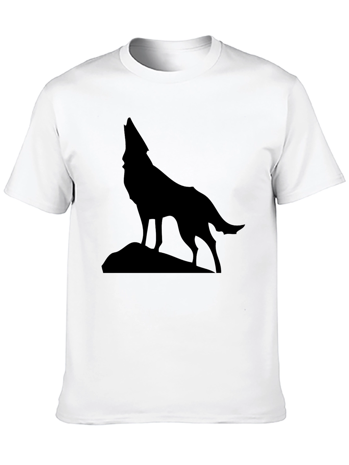 Wolf Howling Silhouette Graphic Tee - Black Cotton